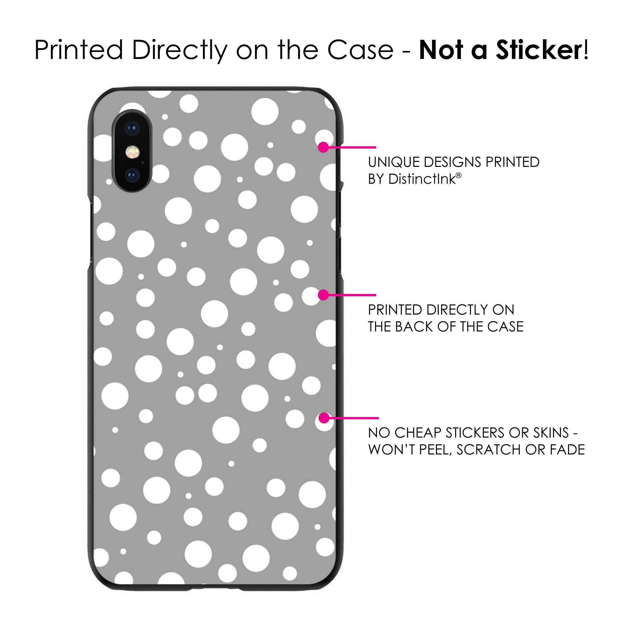 DistinctInk Ultra Slim Hard Plastic Case for iPhone XR (6.1 Inch) - Black with Grey & White Polka Dot Bubbles Design - Protective Phone Cover for Women & Teens - Perfect for Daily Use, Work, and School