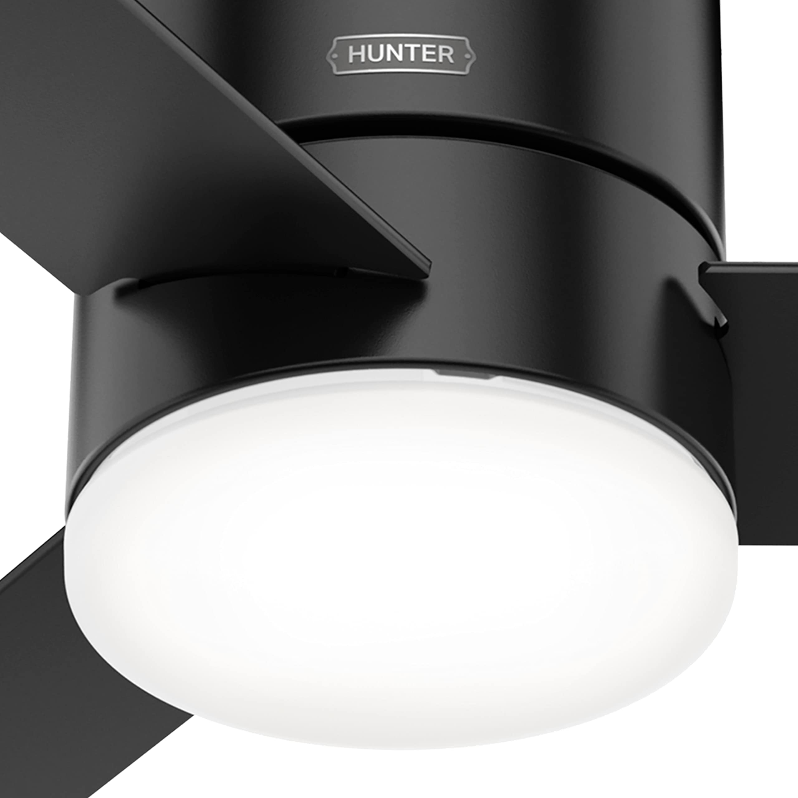 Hunter Fan 52 Inch Low Profile Matte Black Ceiling Fan with LED Light Kit & Remote Control - Energy Efficient Indoor Cooling for Bedroom, Living Room & Office (Renewed)