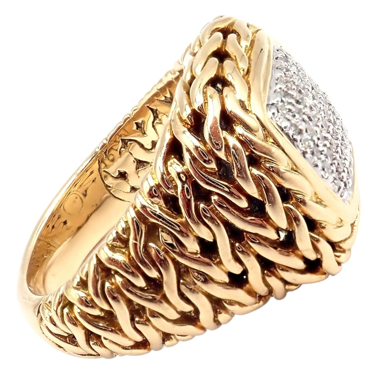 Authentic John Hardy JH 18K Yellow Gold Diamond Square Signet Signature Ring for Men & Women - Luxury Jewelry Gift for Anniversary, Wedding & Special Occasions