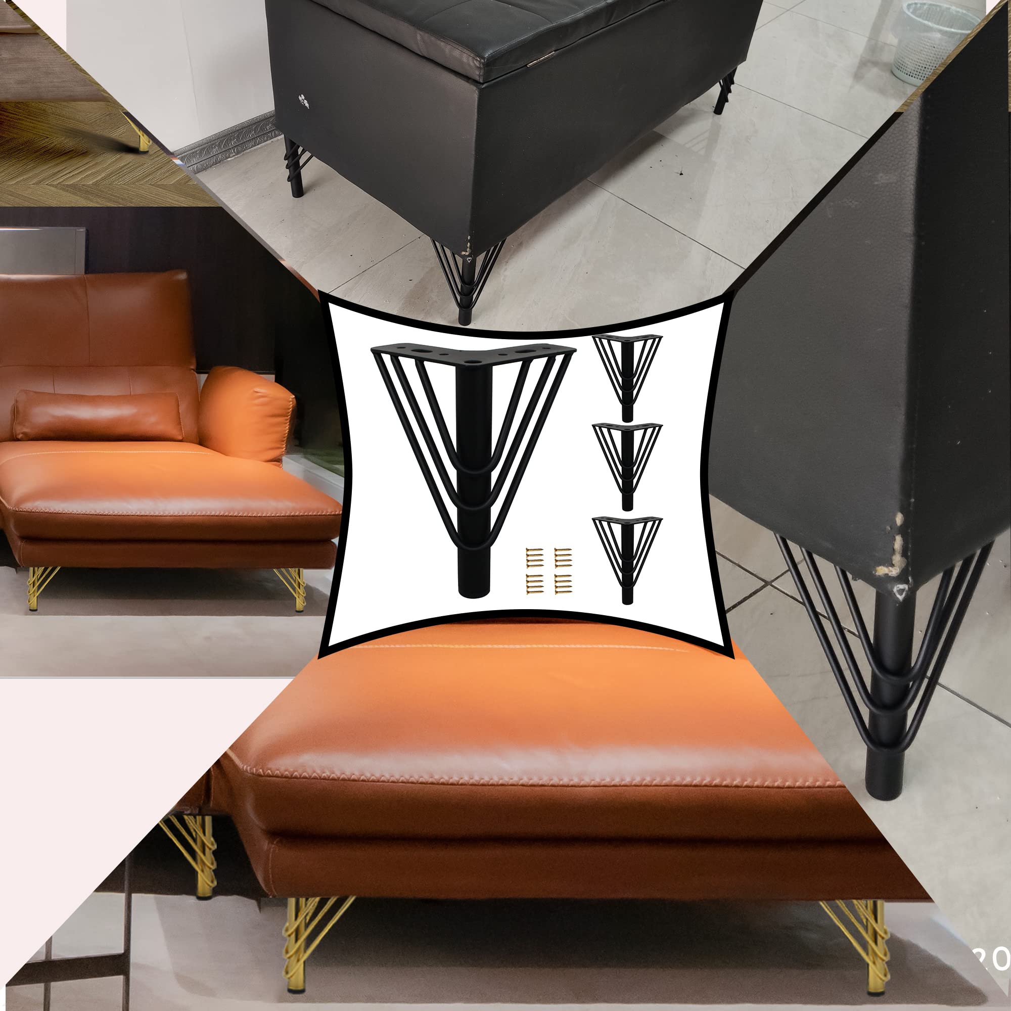 6 Inch Black Metal Hairpin Furniture Legs Set of 4 with Rubber Floor Protectors - Heavy Duty Support for Sofas, Couches, Dressers, Cabinets & DIY Projects - Perfect for Modern Home & Office Furniture Upgrades