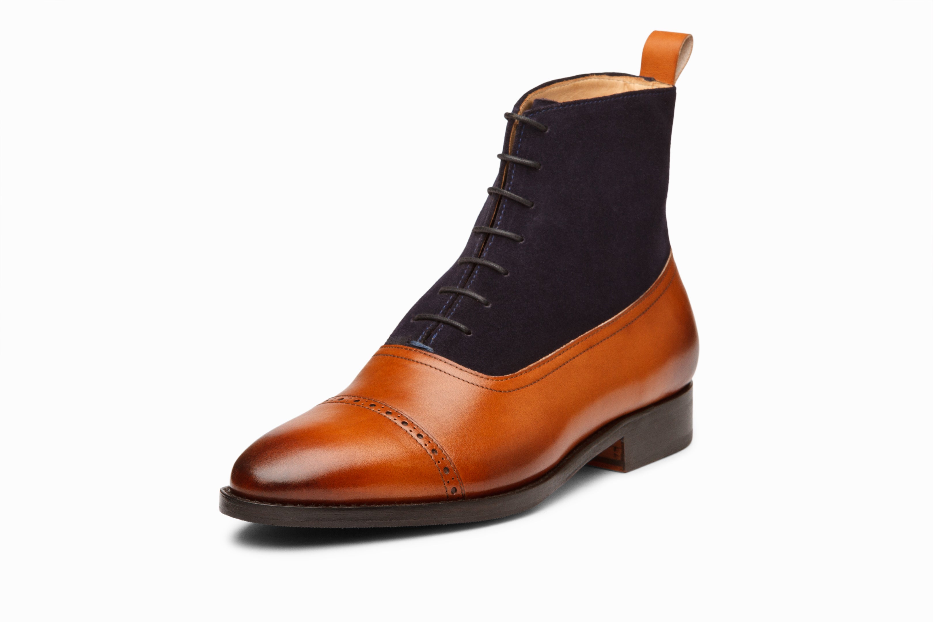 Two Tone Balmoral Leather Boots for Men - Tan/Navy Suede Dress Shoes - Perfect for Business, Formal Events & Office Wear