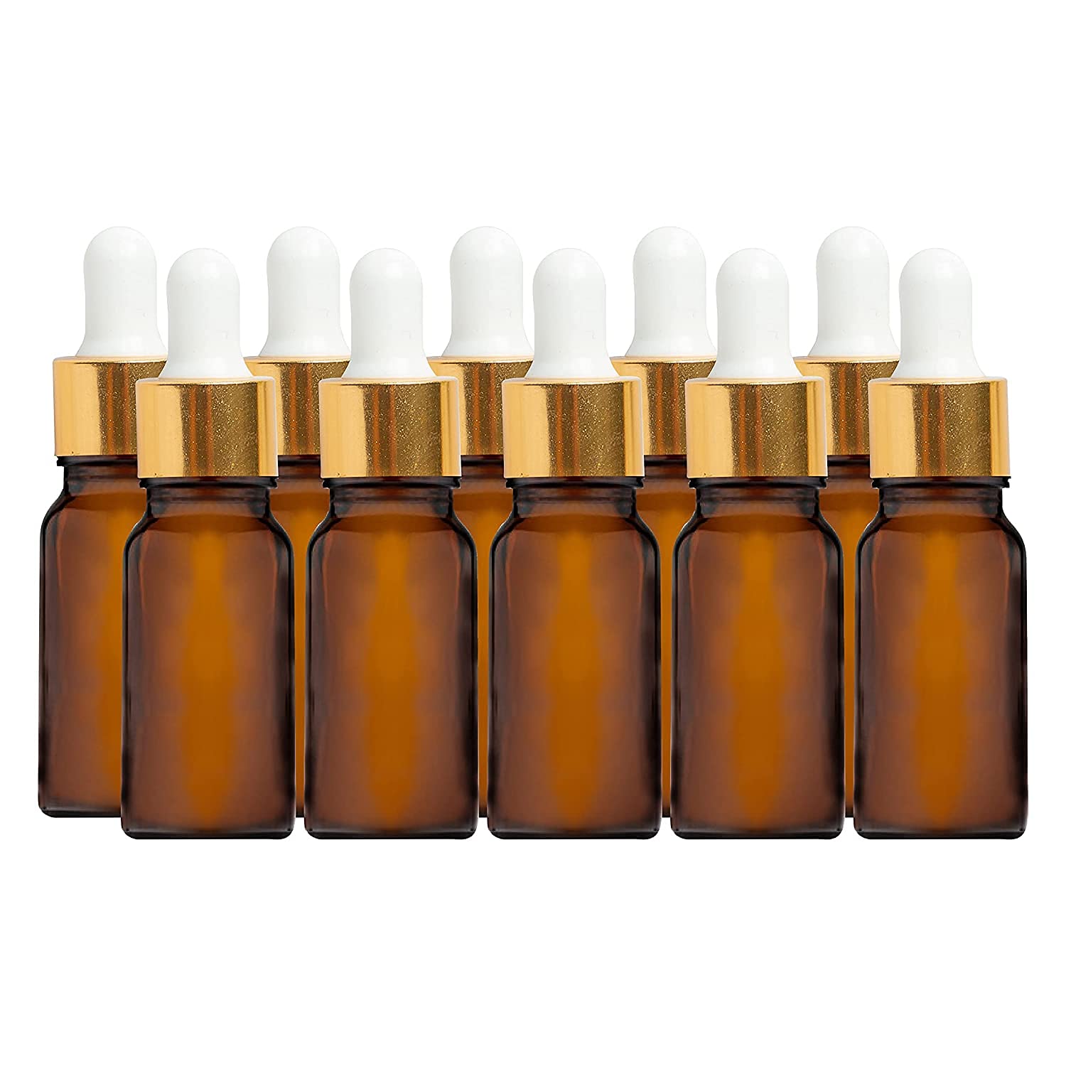 Premium 10ml Amber Glass Dropper Bottles with Gold & White Glass Droppers - 3 Pack for Essential Oils, Cuticle Oil, Body Oil & Tinctures | Perfect for DIY Skincare, Aromatherapy & Natural Remedies