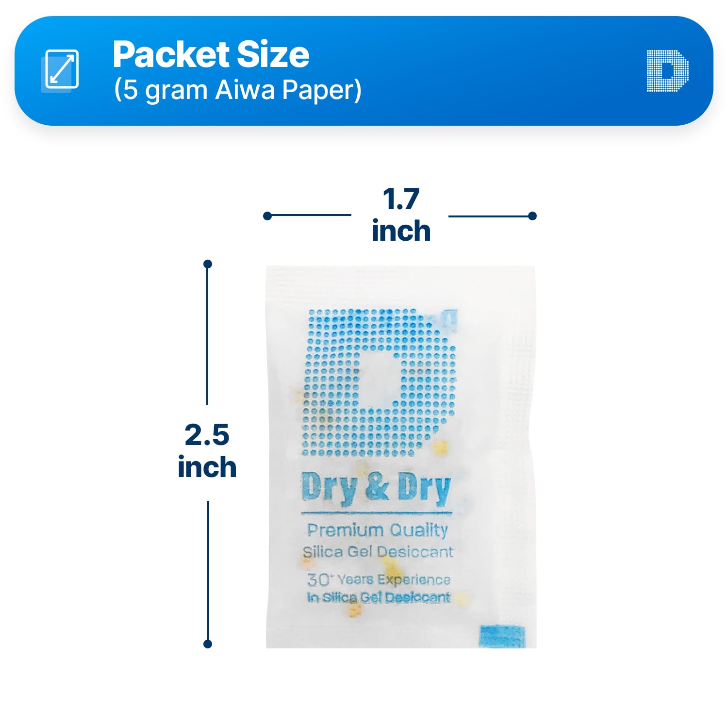 Dry & Dry 5 Gram [50 Packets] Orange Indicating Silica Gel Packets - Food Safe Desiccants for Moisture Control | Ideal for Food Storage, Spice Jars, Medication Containers & Electronics Protection
