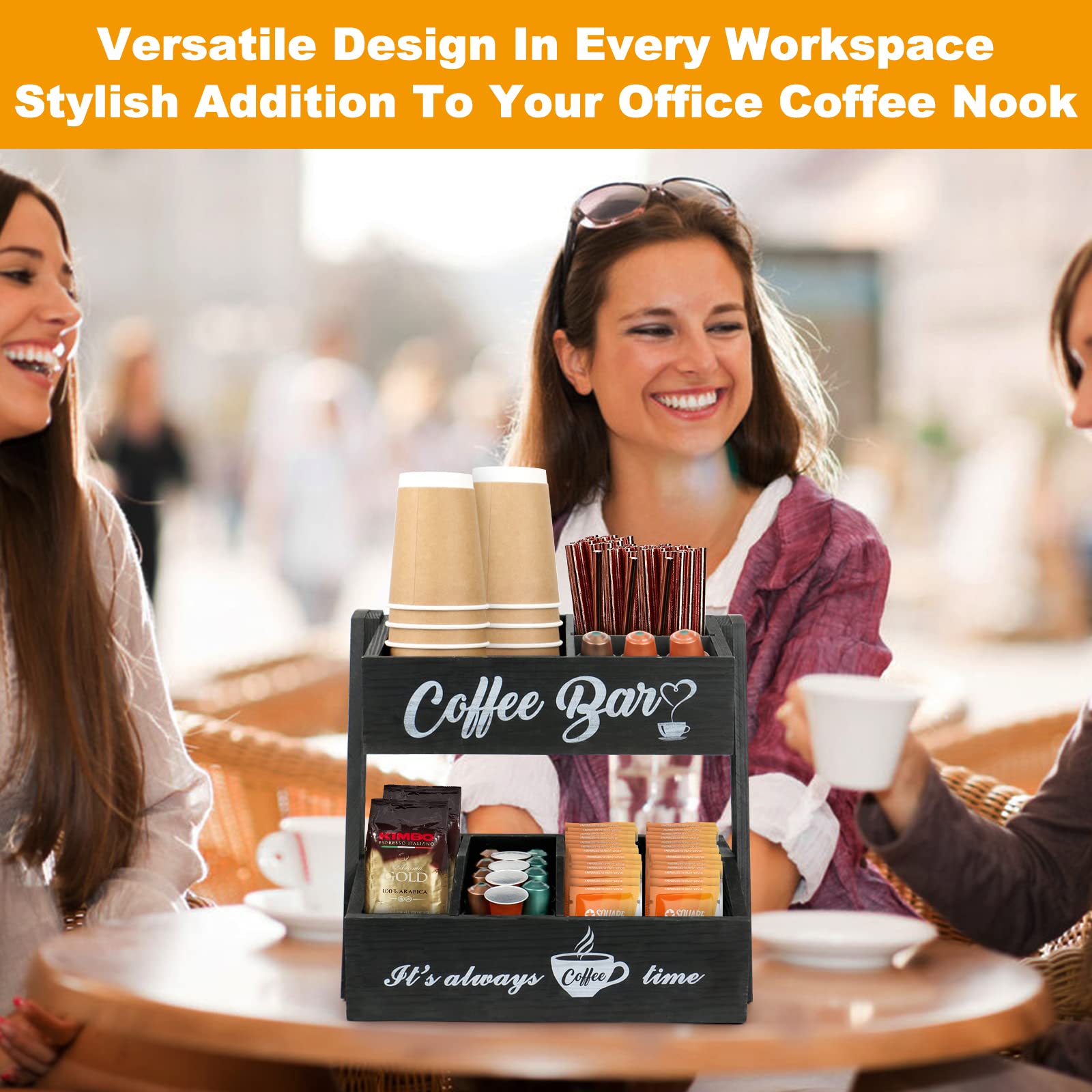 2-Tier Coffee Bar Organizer - Countertop Storage Shelf for Coffee Station & Kitchen Essentials | Black Coffee Bar Decor | Perfect Gift for Coffee Lovers | Ideal for Home, Office & Cafe Use