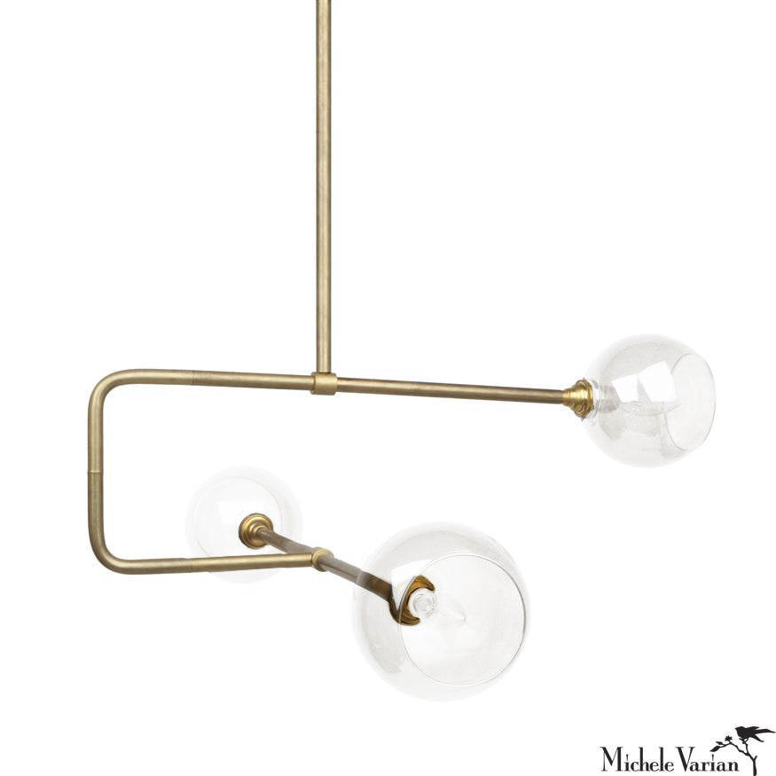 Vintage Brass & Glass Globe Triple Circuit Pendant Light Fixture - Industrial Style Ceiling Lighting for Kitchen Island, Dining Room, or Entryway