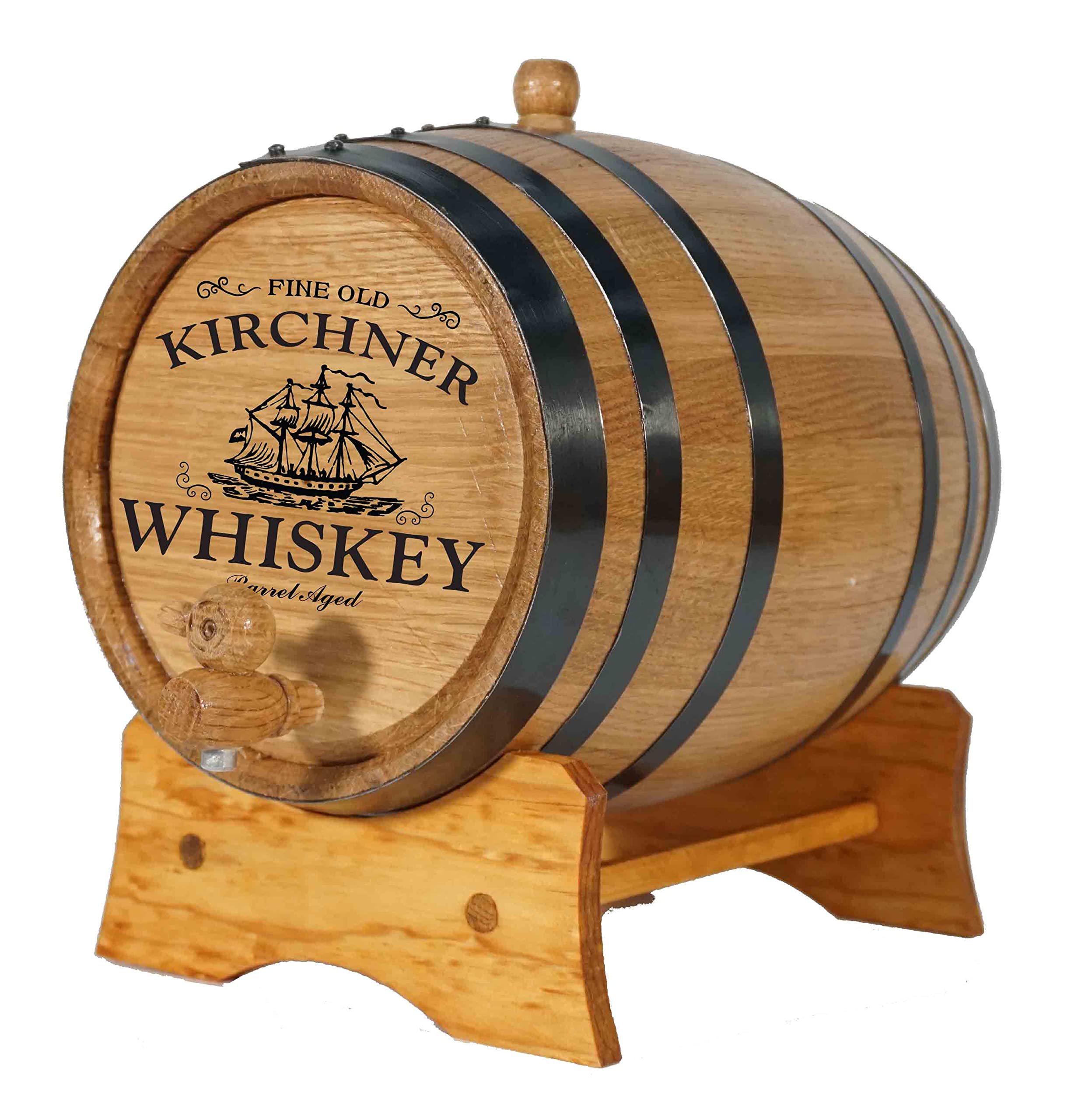 Personalized 5 Gallon Oak Whiskey Barrel (20 Liter) with Wood Stand, Spigot & Bung - Small 20L Aging Barrel for Home Brewing, Distilling, Bourbon Making & Cocktail Crafting - Perfect for Home Bars, Breweries & Whiskey Enthusiasts (B458)