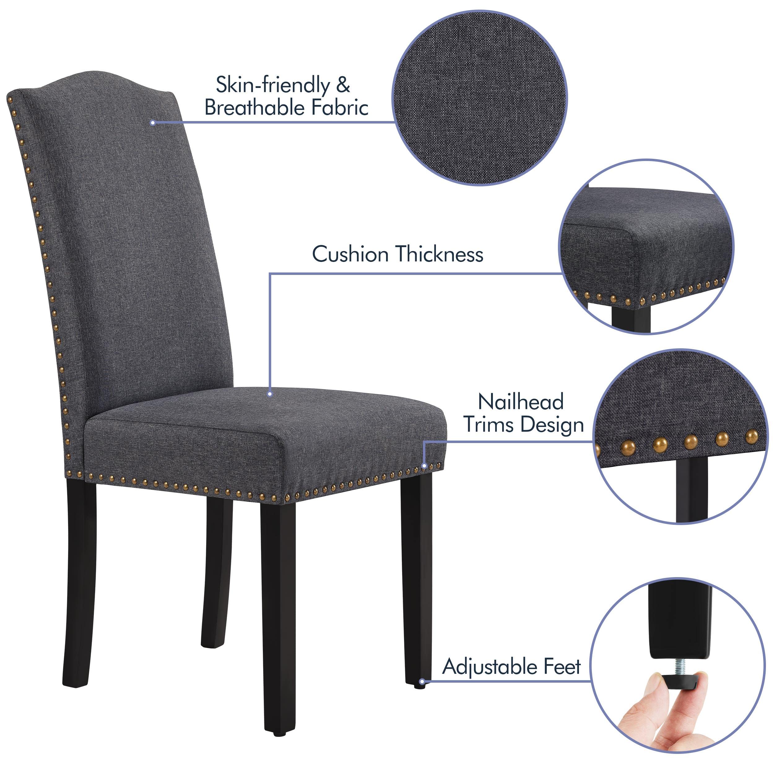 Topeakmart Classic Fabric Parson Dining Chairs Set of 2 - Dark Gray Upholstered Chairs with Rubber Wood Legs for Dining Room, Living Room, Restaurant & Hotel Decor | Comfortable Seating for Home & Commercial Use