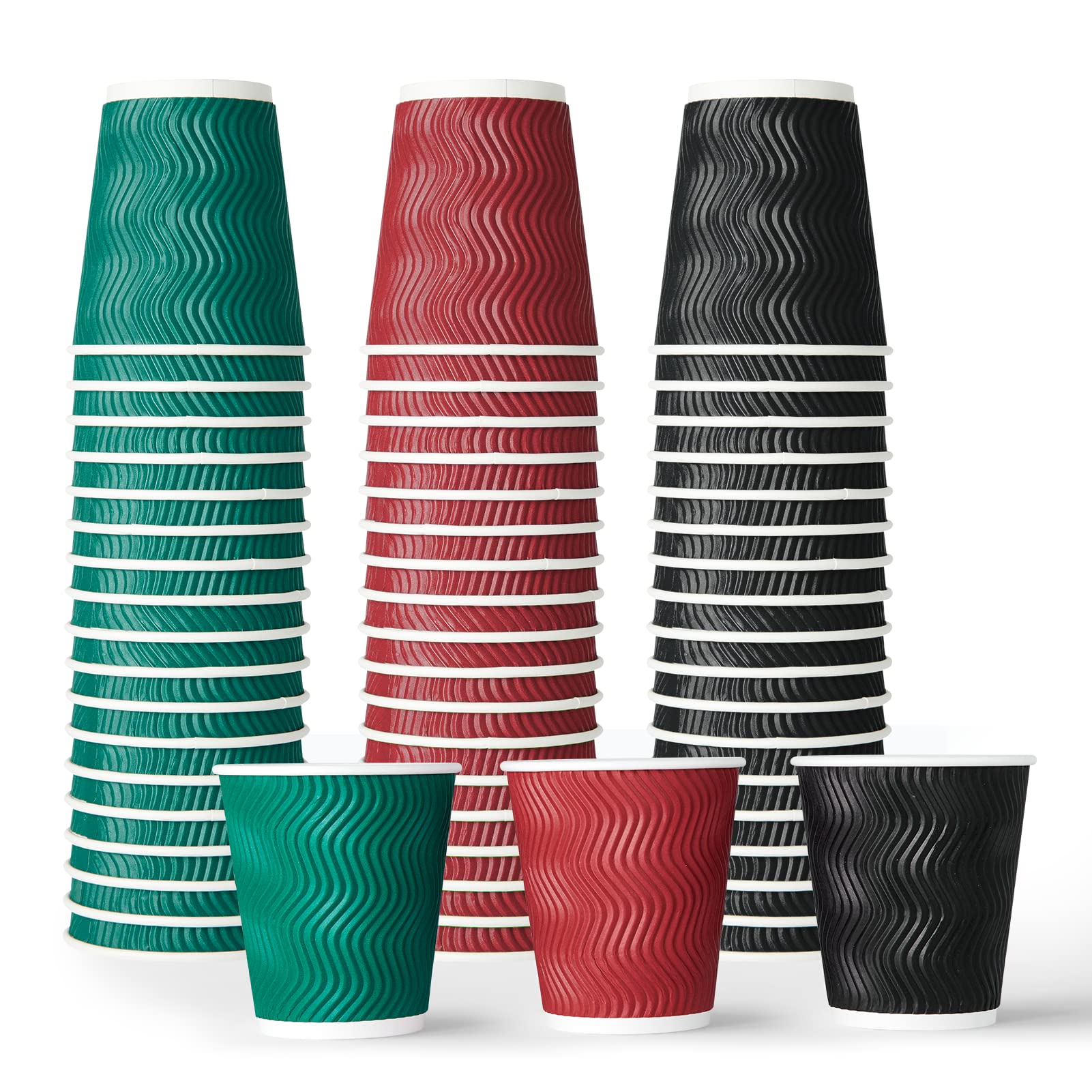 MUCHII 10 oz Insulated Paper Coffee Cups - 120 Count, Multicolor, Disposable Hot Drink Cups with Ripple Design for Coffee, Tea, Hot Chocolate - Perfect for Offices, Cafes, and Home Use
