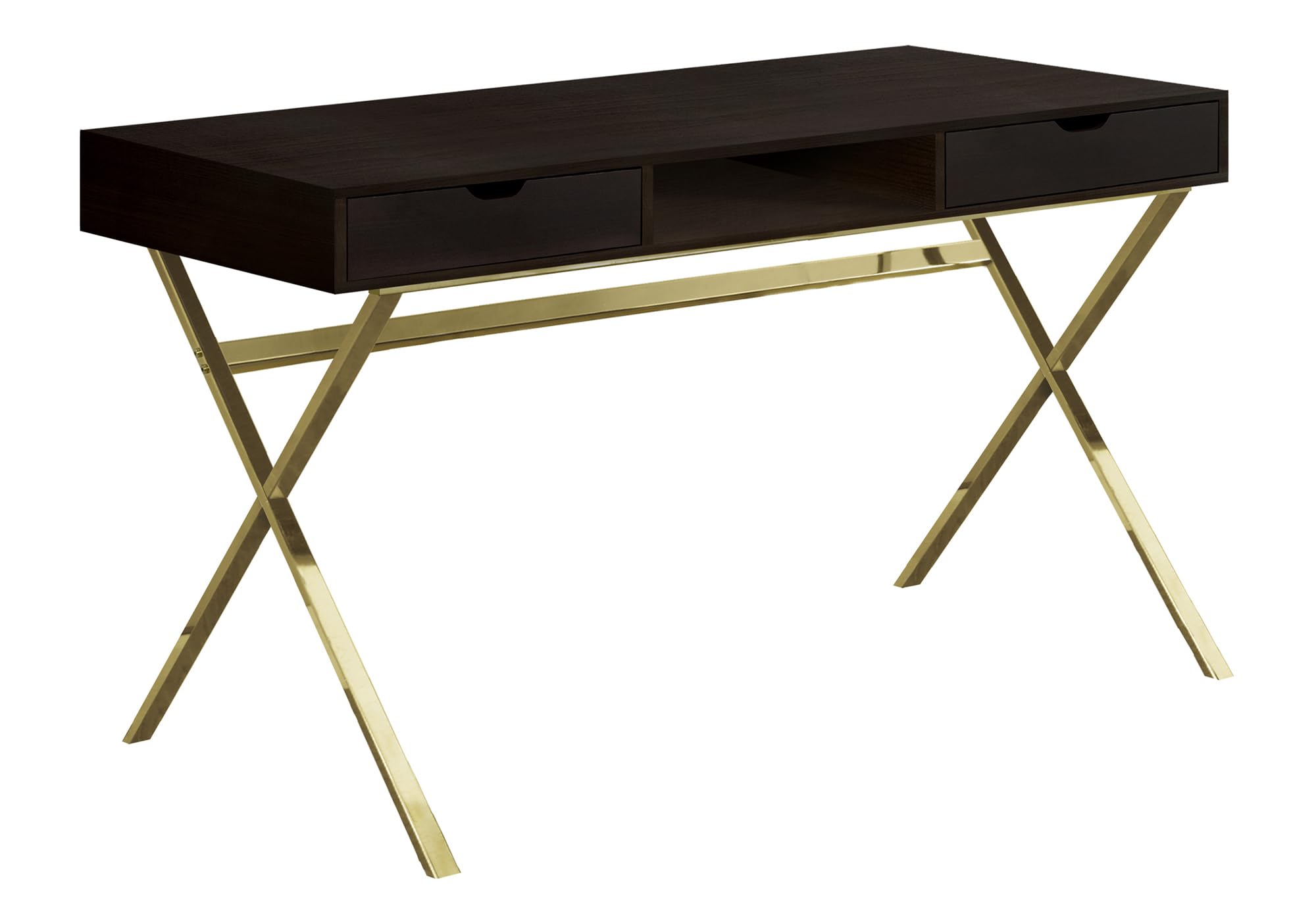 Monarch Specialties Cappuccino Computer Desk - Home Office Desk with Storage Shelf, Study Writing Table for Small Spaces | Perfect for Remote Work, Online Classes & Gaming Setup