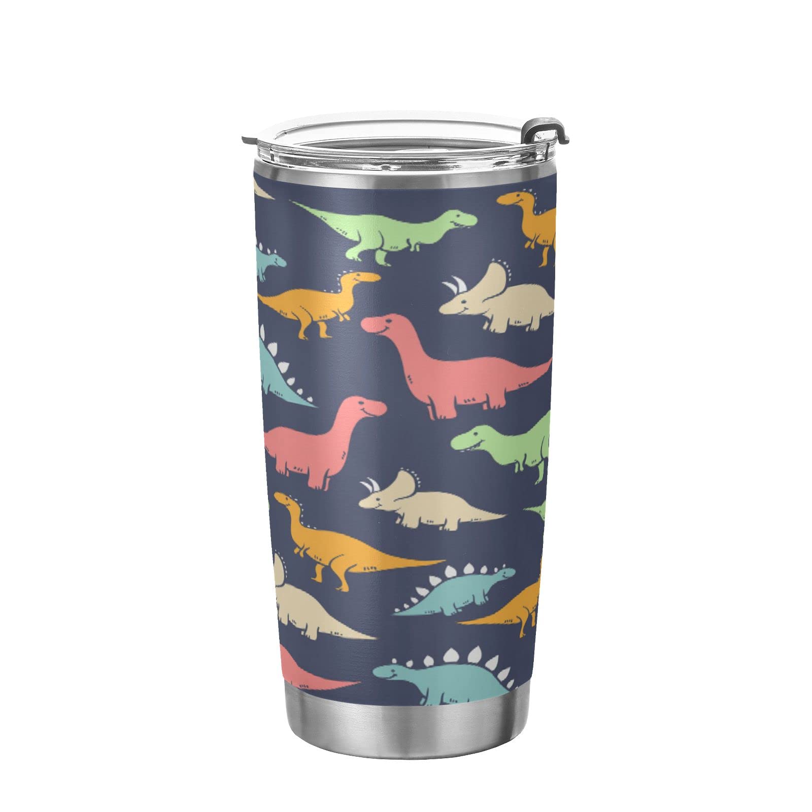 Premium Stainless Steel Vacuum Insulated Tumbler with Dinosaur Pattern - 20oz Double Wall Travel Mug for Coffee, Tea & Cold Drinks - Leak Proof Lid & Straw Included - Perfect for Office, Gym, Camping & Outdoor Activities