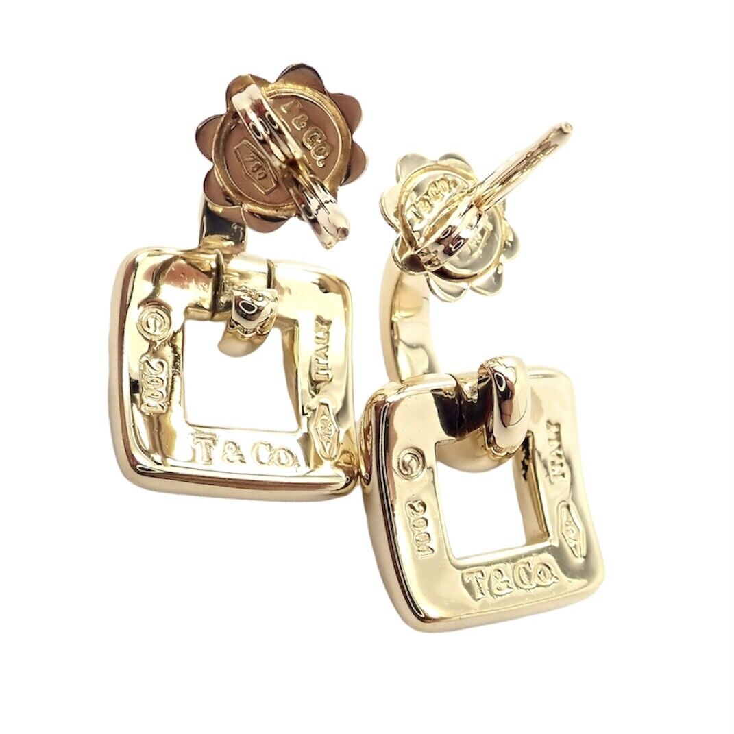 Authentic Vintage Tiffany & Co 18k Yellow Gold Square Earrings - Limited Edition 2001 - Perfect for Special Occasions & Luxury Gift Giving
