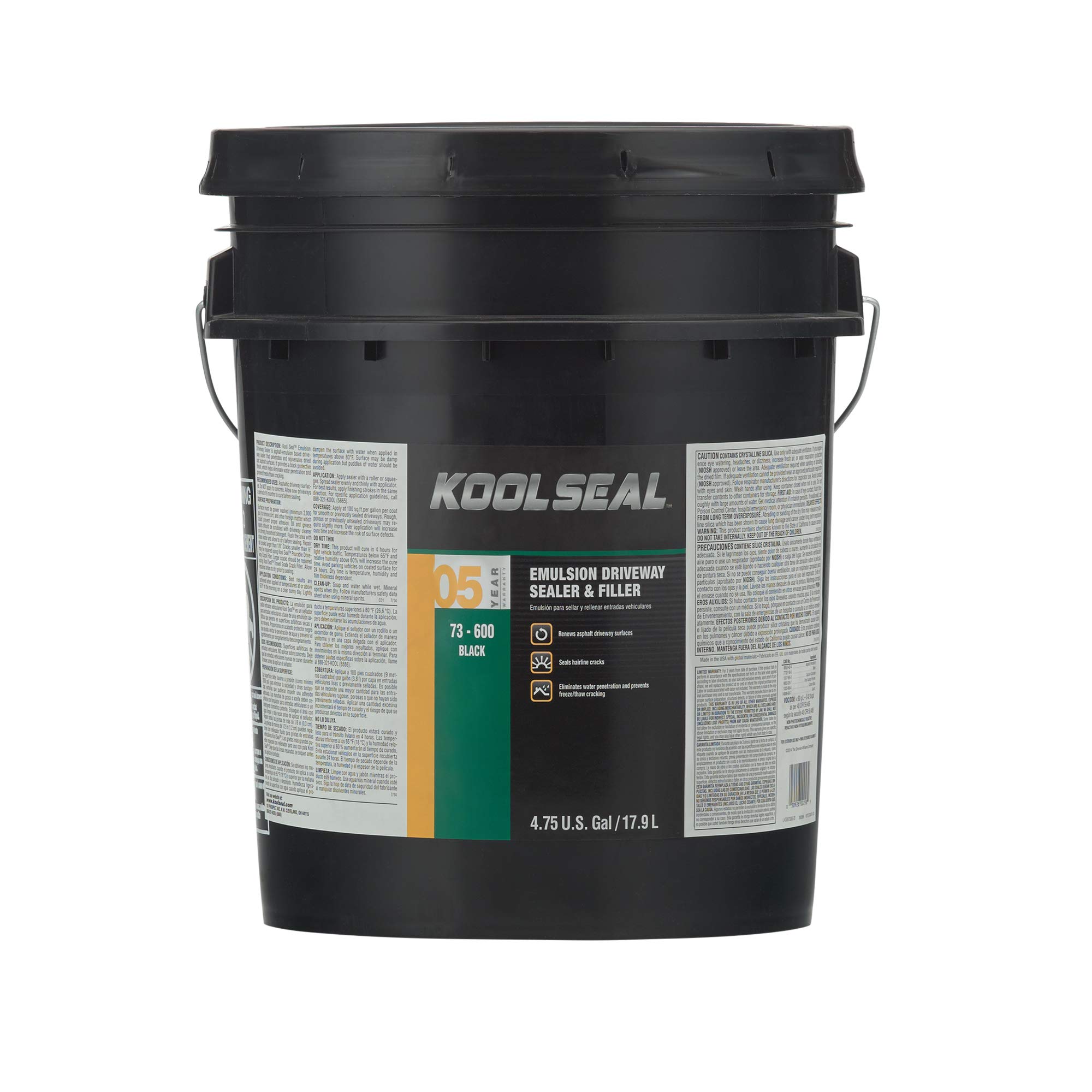 KOOL SEAL® KS0073600-20 Black Emulsion Driveway Sealer - 5 Gallon (5-Year Protection) for Asphalt Driveways, Parking Lots & Pavements