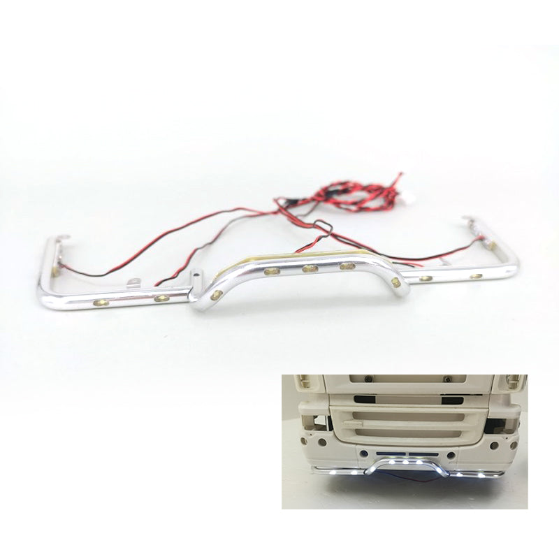 Upgraded Metal Front Bumper with Degree Scale & LED Lights - Replacement Spare Part for Tamiya 1/14 RC Tractor Truck 56323 Dumper - Perfect for DIY RC Model Building & Off-Road Truck Protection