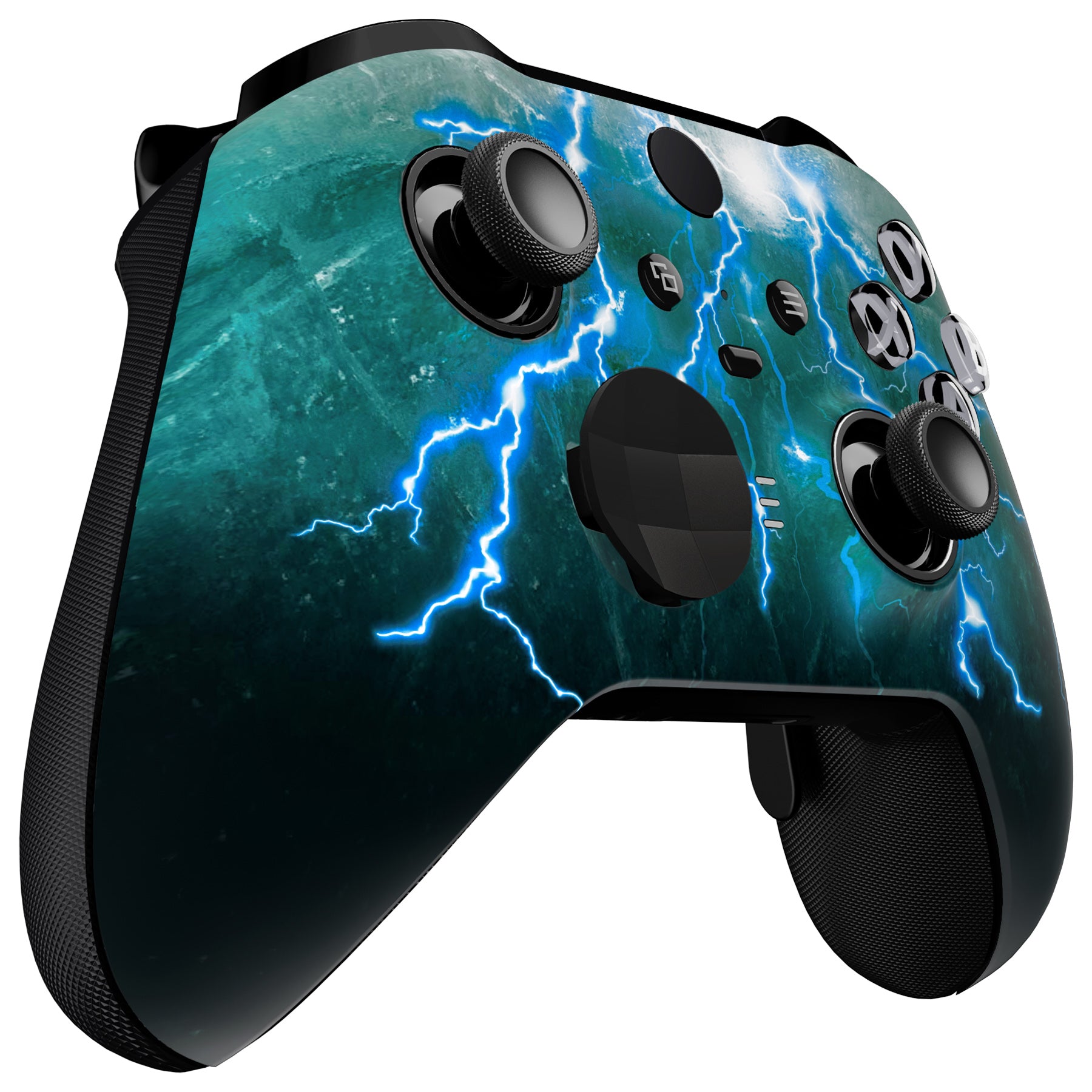 eXtremeRate Green Storm Thunder Faceplate Cover & Soft Touch Front Housing Shell Replacement Kit for Xbox One Elite Series 2 Controller (Model 1797) - Includes Thumbstick Accent Rings (ELT145) | Perfect for Gaming, Customization & Controller Protection