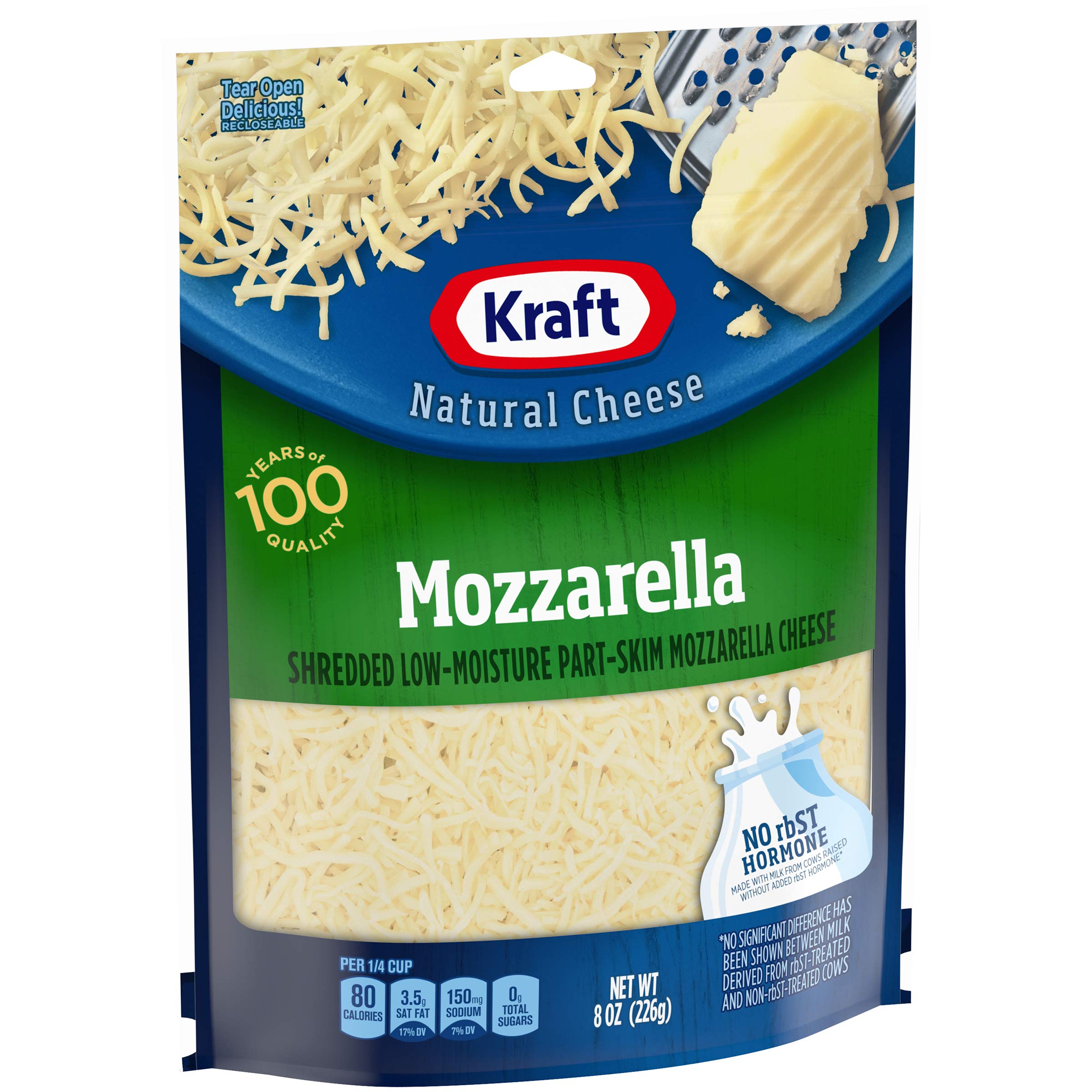 Kraft Natural Mozzarella Shredded Cheese - 8 oz Resealable Pouch | Perfect for Pizza, Pasta & Italian Recipes | Fresh Melting Cheese for Cooking & Baking
