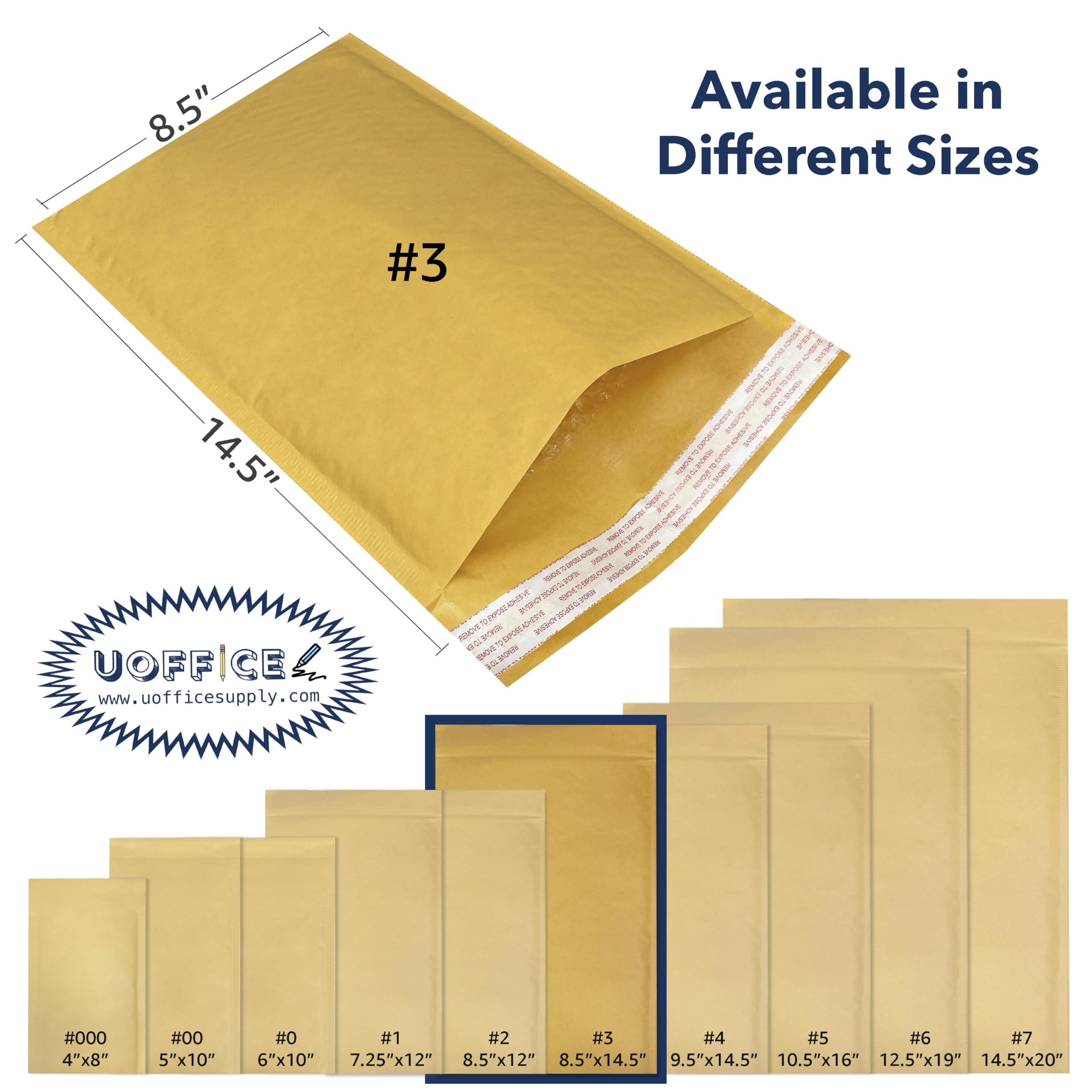 100-Pack Yellow Kraft Bubble Mailers #3 (8.5