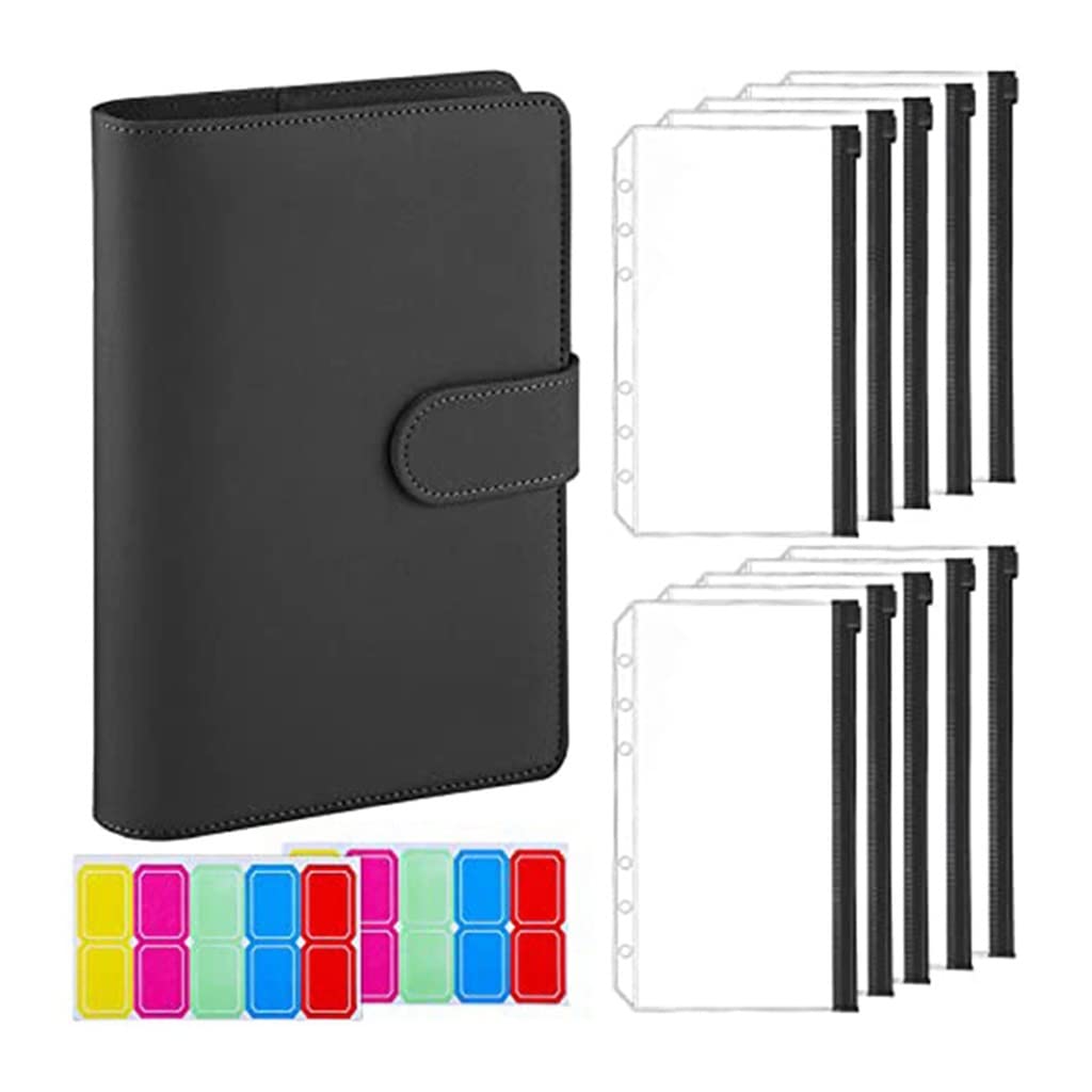 Budget Binder Planner Notebook - A5 Size with 6-Hole Pockets & Plastic Zipper, Money Saving Envelope (Color B) - Perfect for Financial Organization, Bill Tracking, and Home Office Use