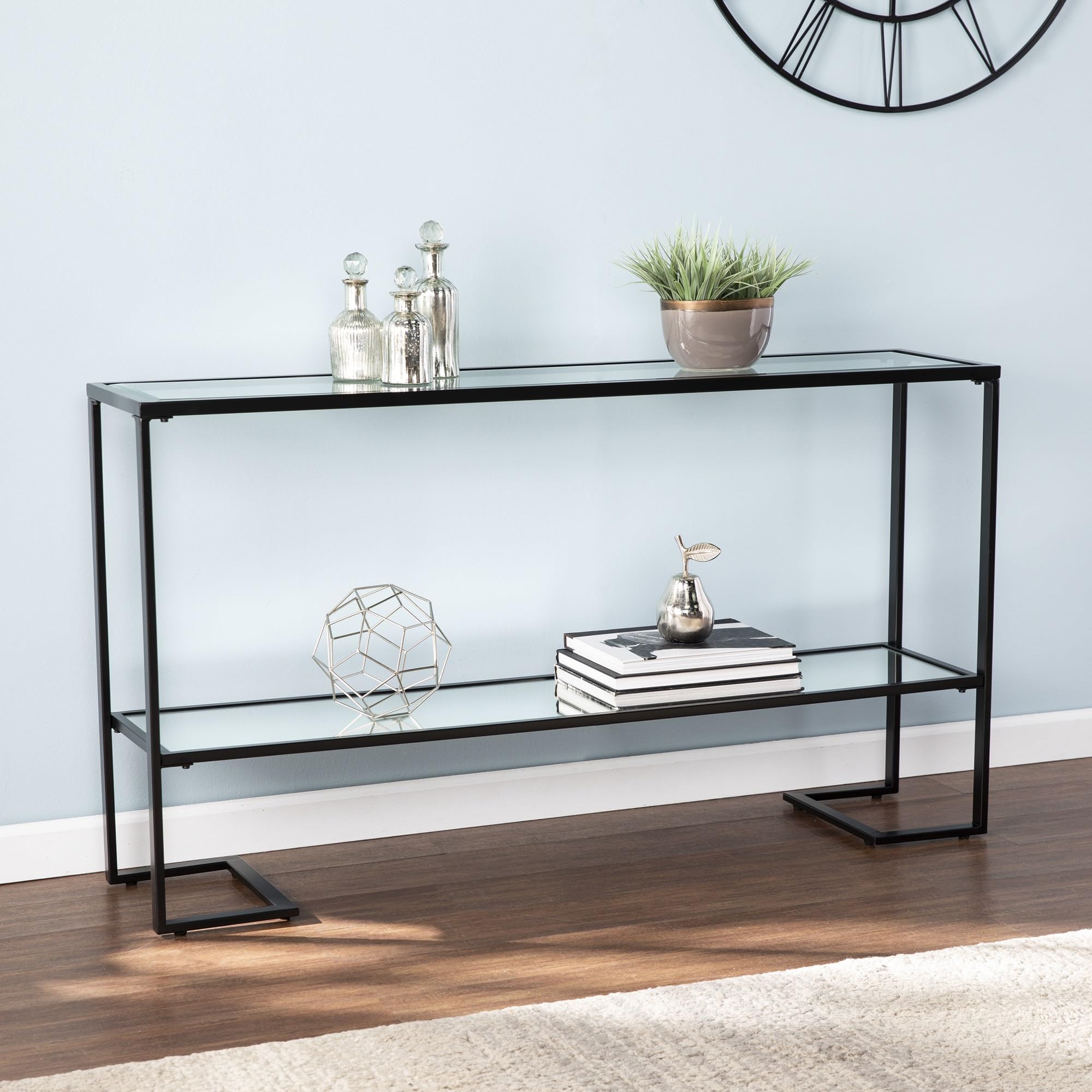 Southern Enterprises SEI Horten Black Glass Console Table - Elegant Entryway Furniture for Hallway, Living Room & Foyer Decor