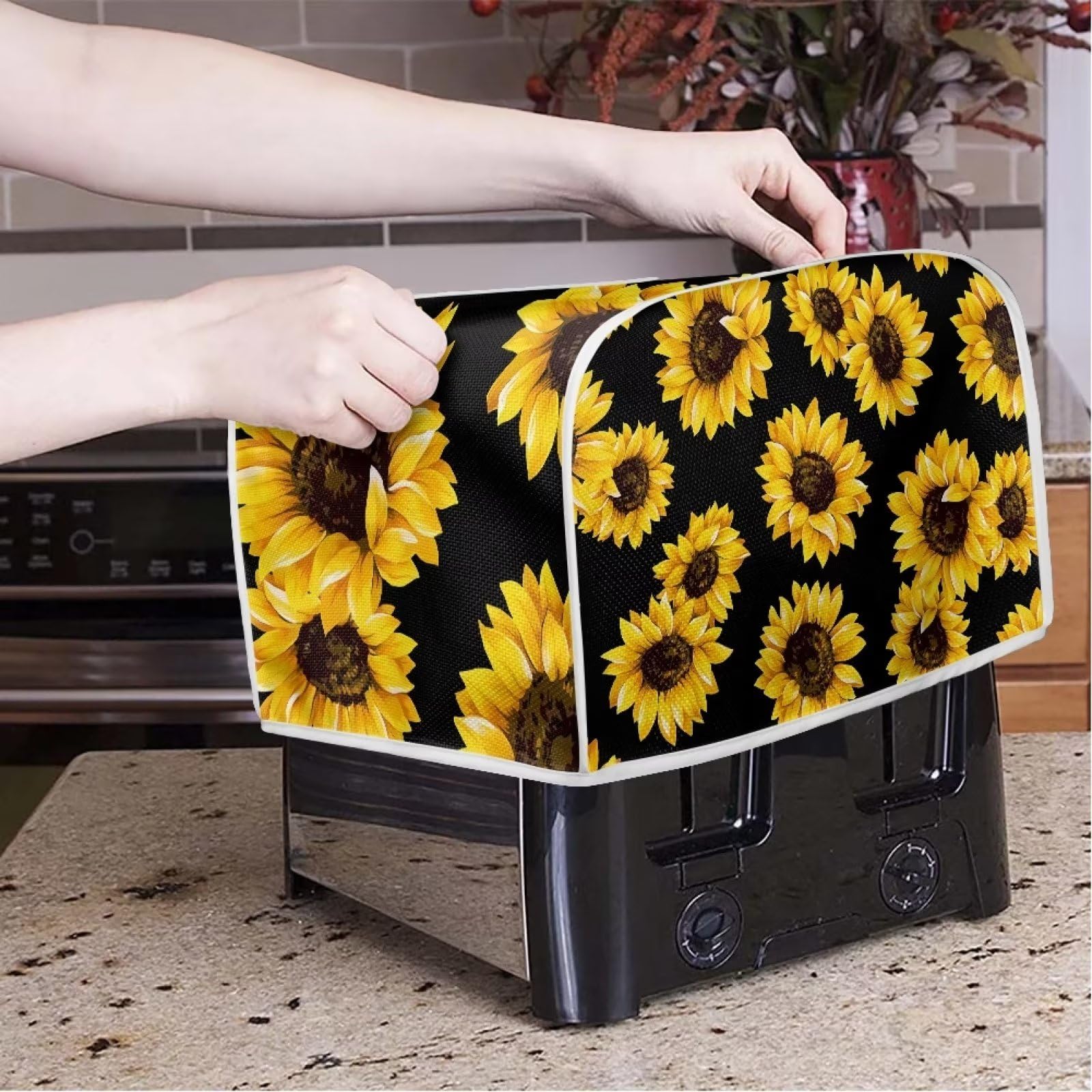 Sunflower Print 4-Slice Toaster Cover - Dustproof Kitchen Appliance Protector for Bread Maker, Microwave & Countertop Decor - Perfect Housewarming Gift for Women & Home Chefs
