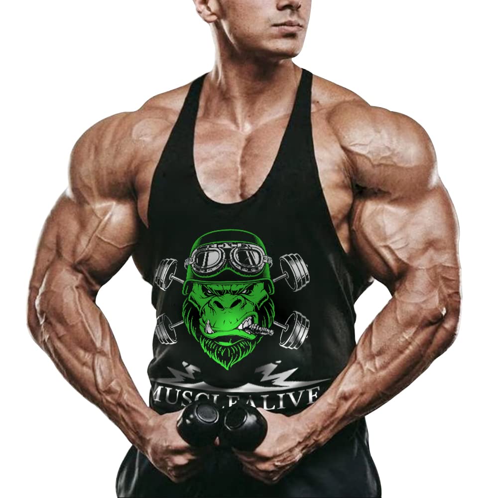 Muscle Alive Men's Fitness Stringer Tank Top - Gym Workout Bodybuilding Shirt for Training & Exercise - Perfect for Weightlifting, Running & Outdoor Sports