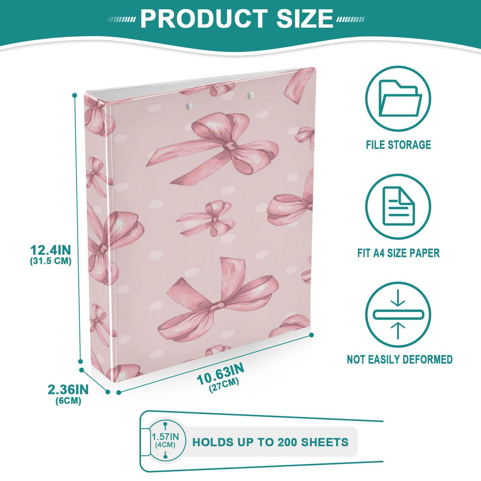 Pink Round Ring Binder with Dots Design - 3 Ring Notebook Binder with Metal Clip for School, Office & Home Use - Organize Documents, Notes & Papers (1 Pack)