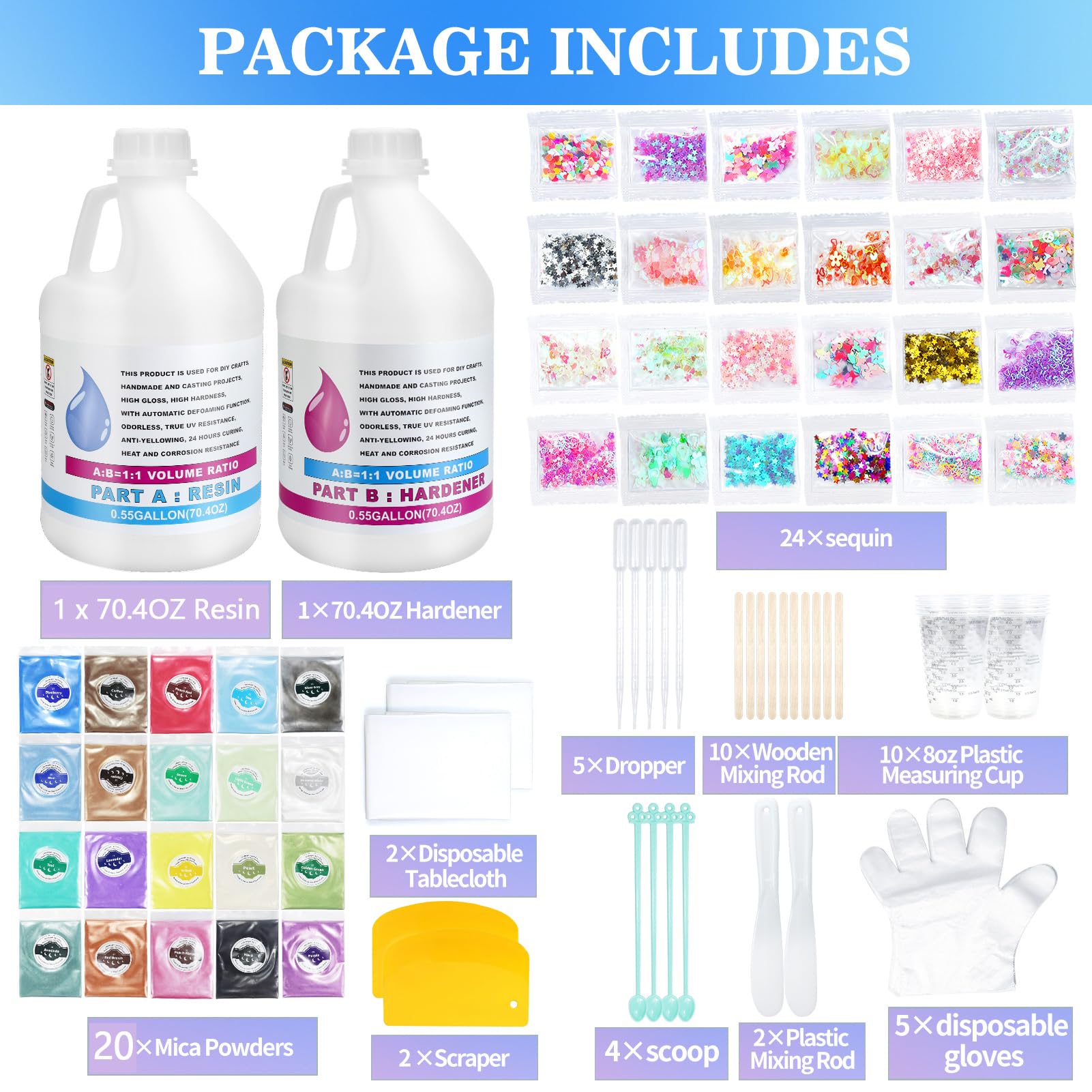 Premium 1.1 Gallon Crystal Clear Epoxy Resin Kit - Self-Leveling, Non-Yellowing, Bubble-Free for DIY Table Top, Wood Coating, Resin Molds & Art Projects - Perfect for Countertops, River Tables, Jewelry Making & Home Decor Crafts