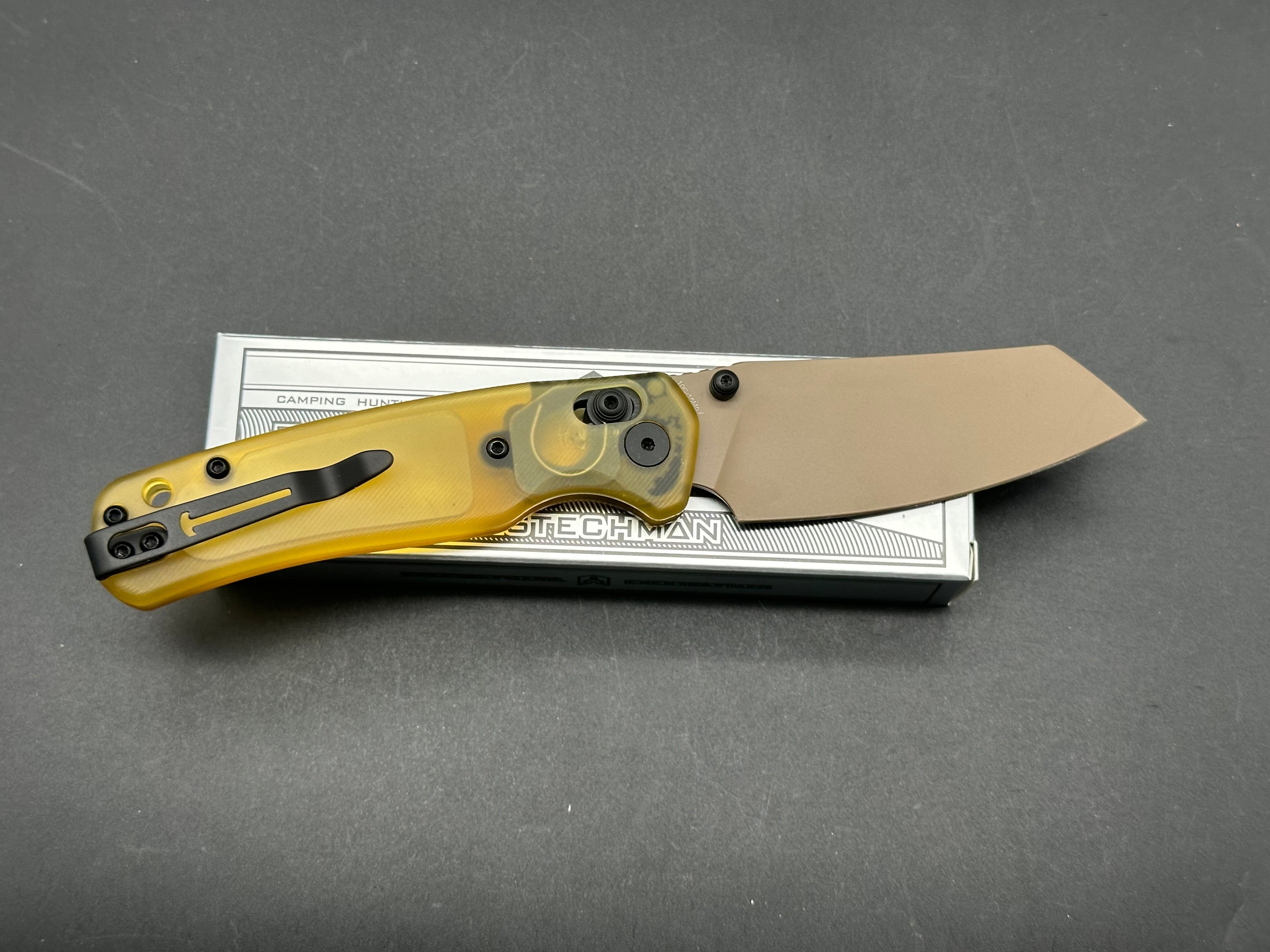 Bestechman Cicada's Wing Crossbar Lock Knife - Amber Ultem Handle, EDC Pocket Knife for Outdoor, Camping & Everyday Carry (EDC)