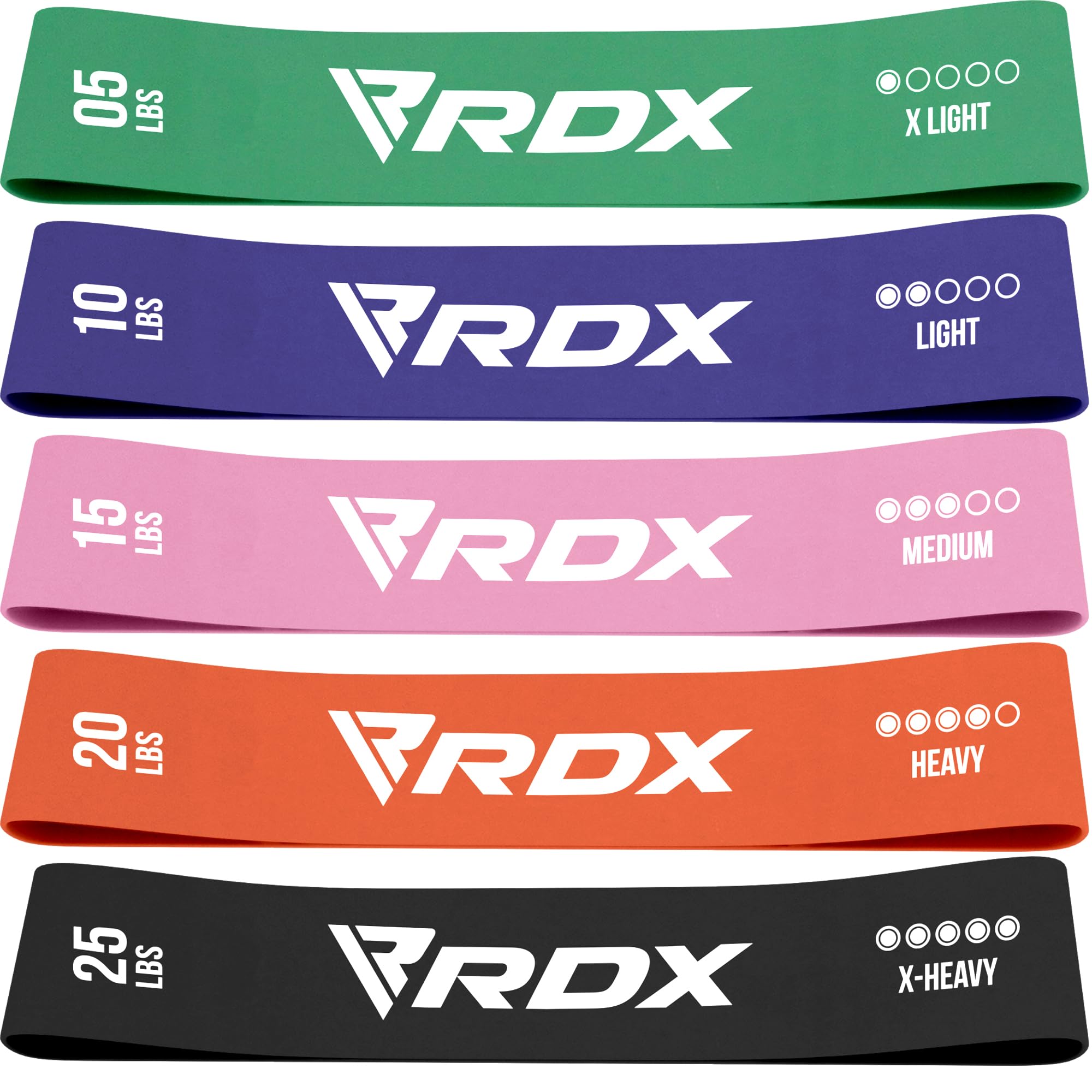 RDX 5-Level Resistance Bands Set - RoHS & CPSIA Certified, Skin-Friendly Thick Stretch Loops for Yoga, Home Gym, Fitness Workouts - Perfect for Glutes, Pilates, Leg & Arm Training, Mobility Exercises & Body Toning - Ideal for Home Workouts, Gym Training & Physical Therapy Sessions