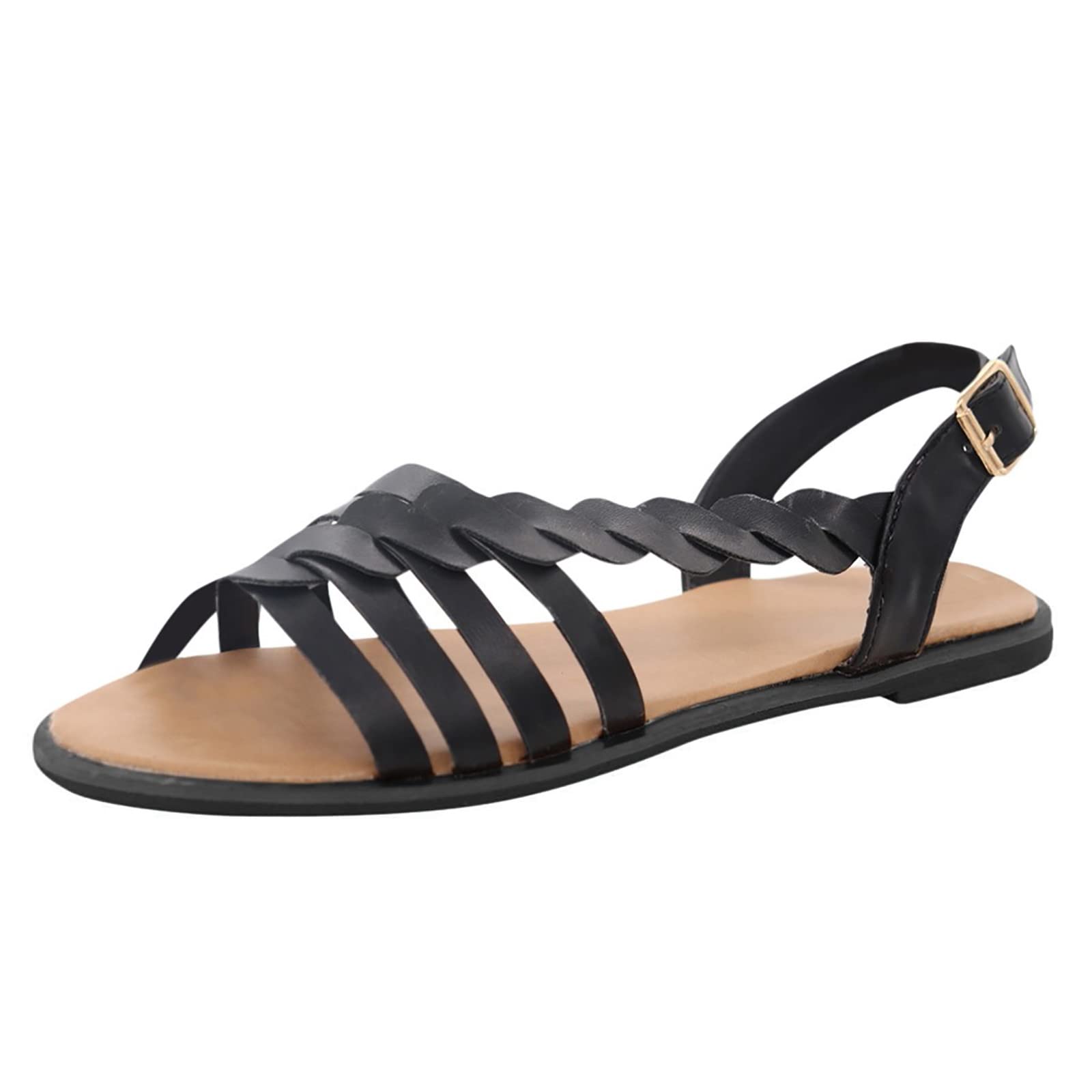 Women's Arch Support Sandals - Roman Cross Flat Sandals with Cushioned Comfort & Adjustable Buckle Strap | Fashionable Casual Footwear for Walking, Travel & Everyday Wear