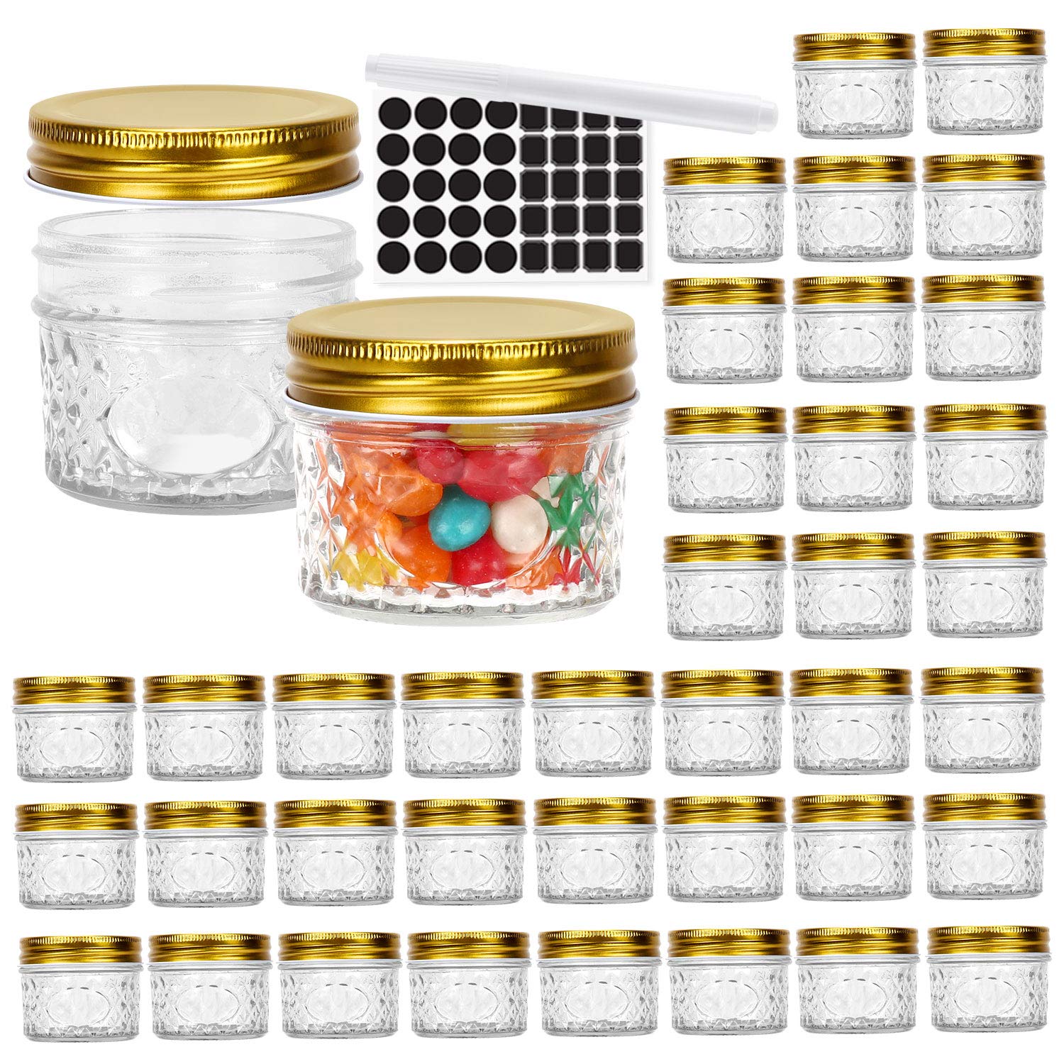 STARSIDE 40 Pack 4 oz Glass Mason Jars with Lids - 120ml Canning Jars for Jam, Honey, Candies, Wedding Favors, DIY Crafts - Includes 1 Pen & 80 Labels - Perfect for Home Storage, Gifts & Party Decorations
