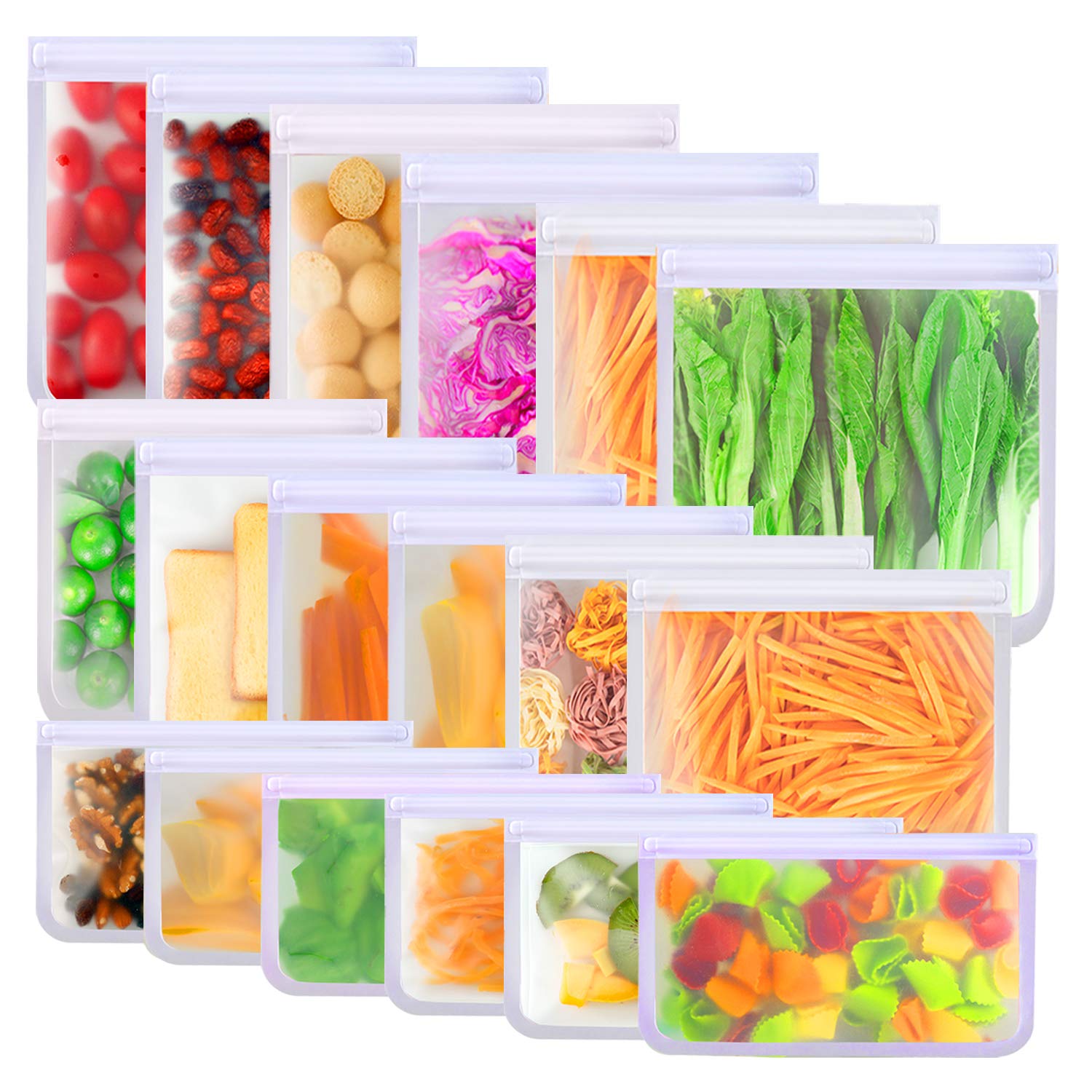 Premium Reusable Storage Bags Set of 18 - BPA-Free Freezer & Lunch Bags | 6 Snack Bags + 6 Kids Lunch Bags + 6 Sandwich Bags | Extra Thick & Durable 0.4