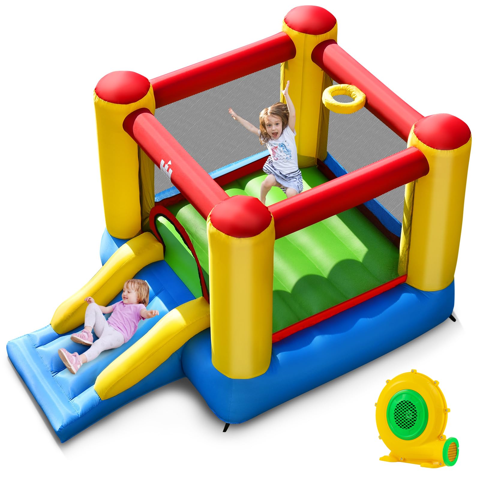 BOUNTECH Inflatable Bounce House for Kids - Heavy Duty Jumping Castle with Slide & 480W Blower - Indoor/Outdoor Party Bouncer for Toddlers - Perfect for Birthday Parties, Backyard Fun & Summer Gatherings