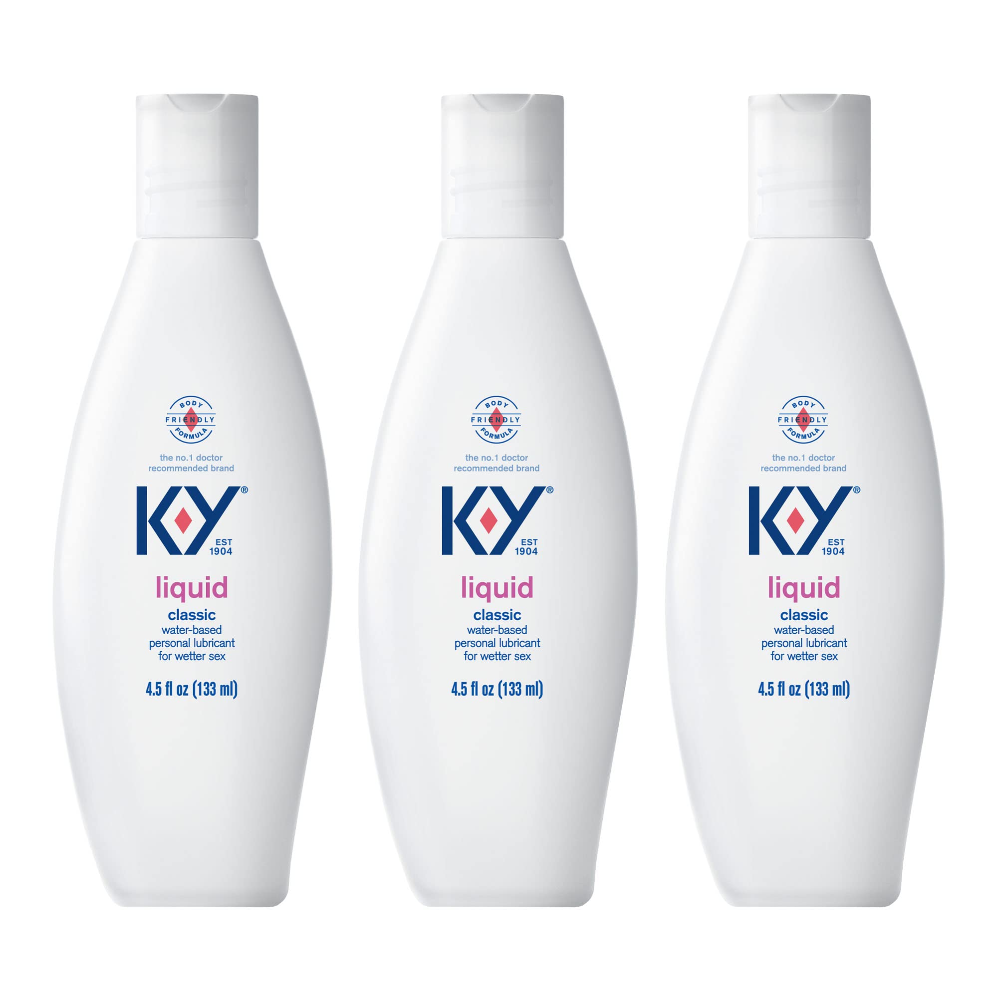 K-Y Liquid Personal Lubricant Water-Based Formula - 4.5 FL OZ (Pack of 3) | Safe for Anal Use & Latex Condoms | For Men, Women & Couples | Body-Friendly Lube for Enhanced Intimacy, Massage & Sensual Play