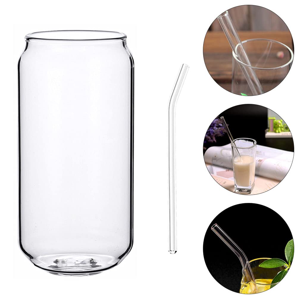 Premium Glass Mojito Tumbler Set with Lid & Straw - 16oz Reusable Cocktail Cups for Whiskey, Latte, Juice, Milk - Clear Beer Mugs with Lids for Office, Bar, Home Use - Perfect for Iced Coffee, Smoothies & Summer Drinks