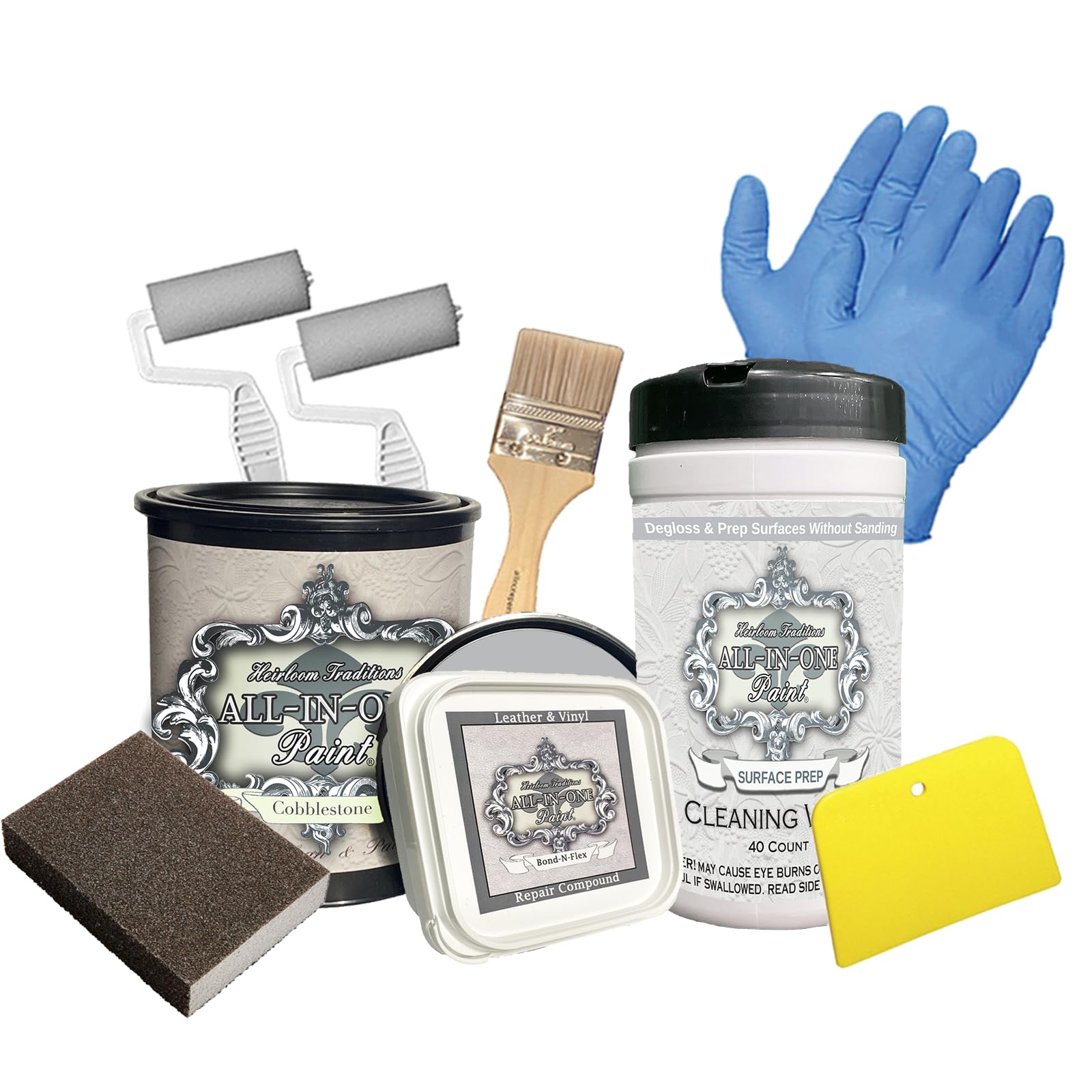 ALL-IN-ONE Paint, Bond-N-Flex Vinyl & Leather Repair Kit - Cobblestone Color | Professional Furniture, Car Seat & Handbag Repair Solution for Home & Auto Use