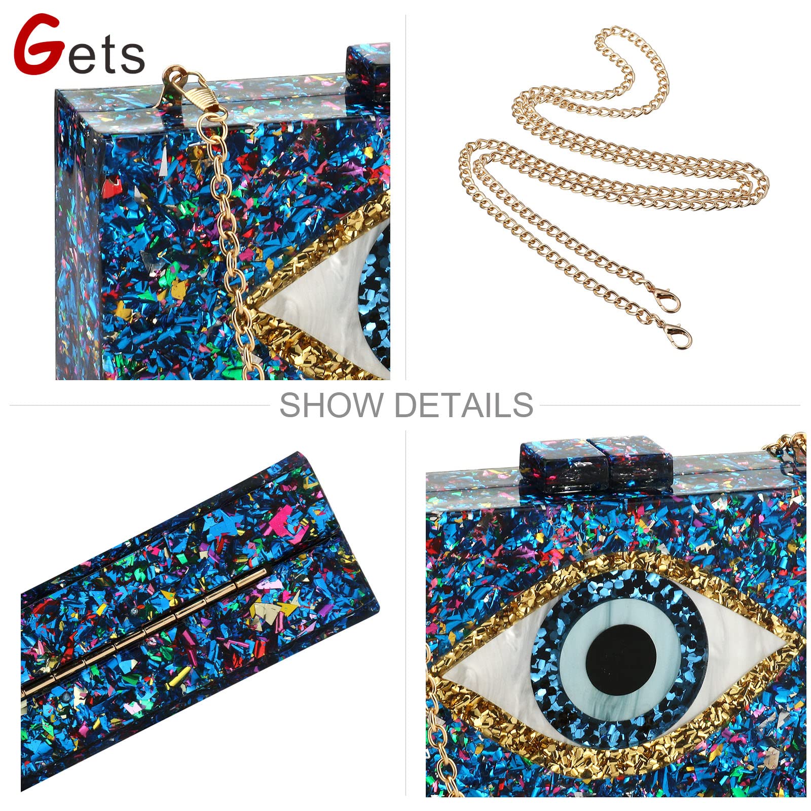 Stylish Acrylic Clutch Purse for Women - Glitter Evening Bag in Multicolor - Elegant Perspex Box Clutch & Crossbody Handbag - Perfect for Parties, Weddings, and Special Occasions