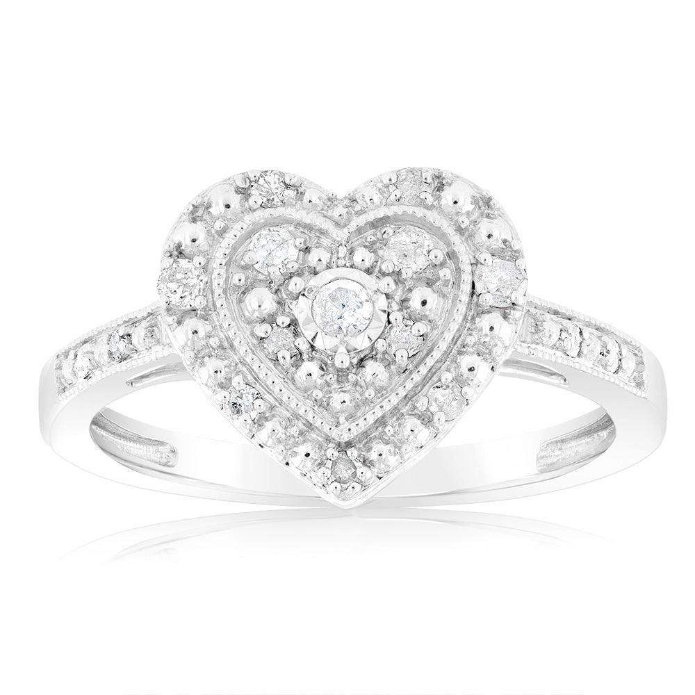 1/6 Carat Diamond Heart Ring in Sterling Silver - Elegant Promise Ring for Women, Valentine's Gift, Anniversary Jewelry - Perfect for Engagements, Proposals & Romantic Occasions