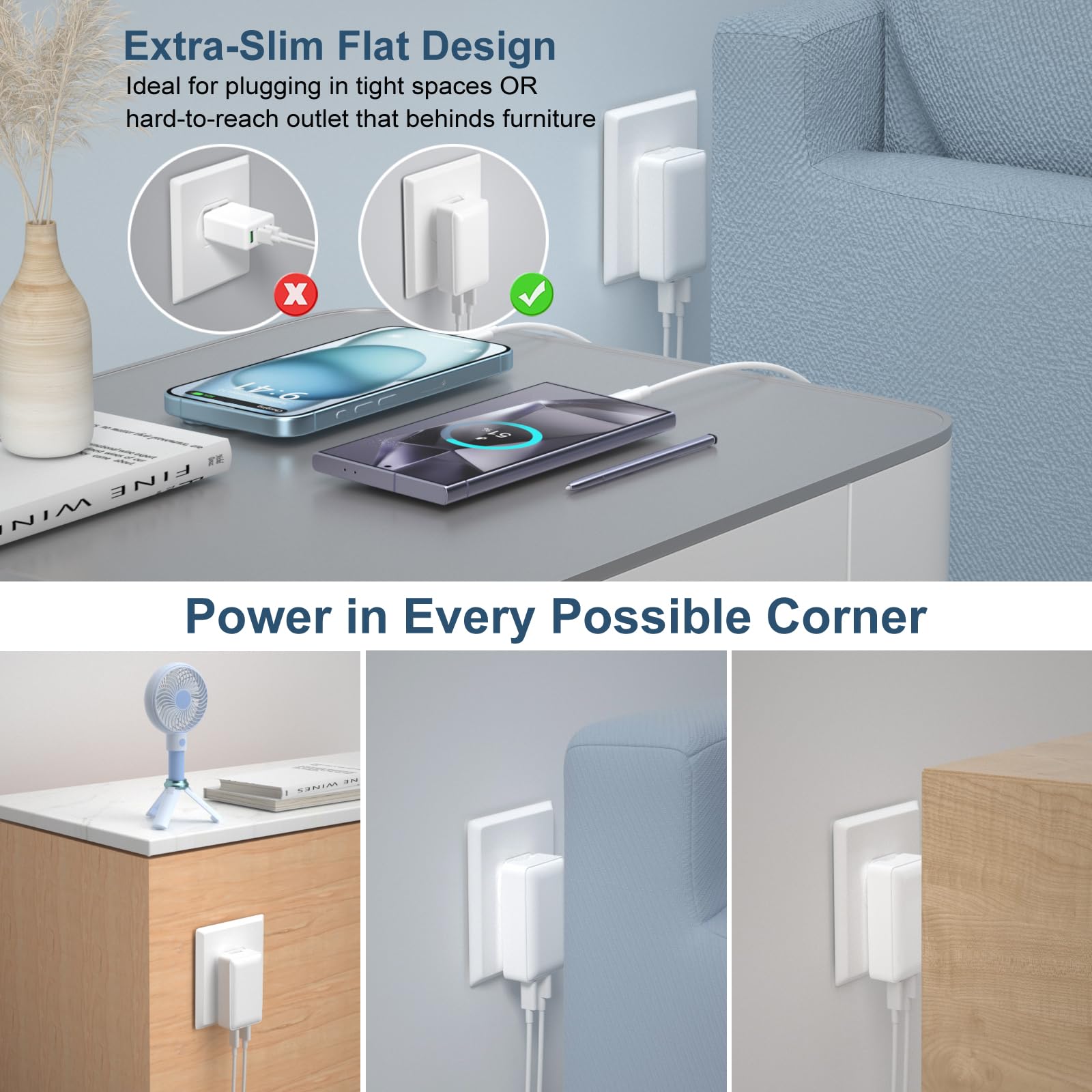 40W 4-Port USB C Wall Charger 2-Pack - Fast PD & QC Charging Block with Foldable Plug, USB C & USB A Ports for iPhone 15/14/13/12/11 Pro Max/XS/XR, iPad, Samsung Galaxy - Perfect for Travel, Home & Office Charging