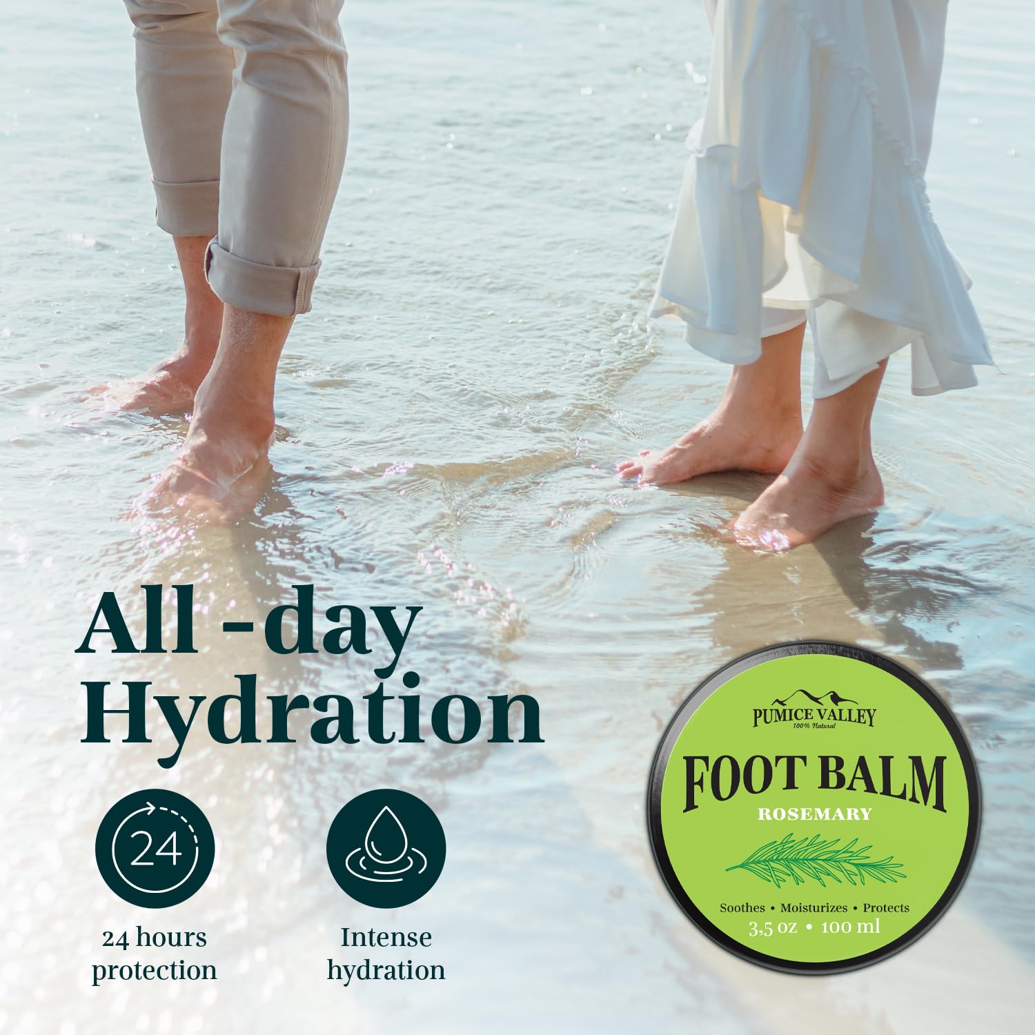 Pumice Valley Foot Balm Cream for Dry Cracked Heels & Calluses - Natural Moisturizing Foot Treatment with Rosemary - 3.5 Oz - Perfect for Pedicures, Foot Spa & Daily Foot Care