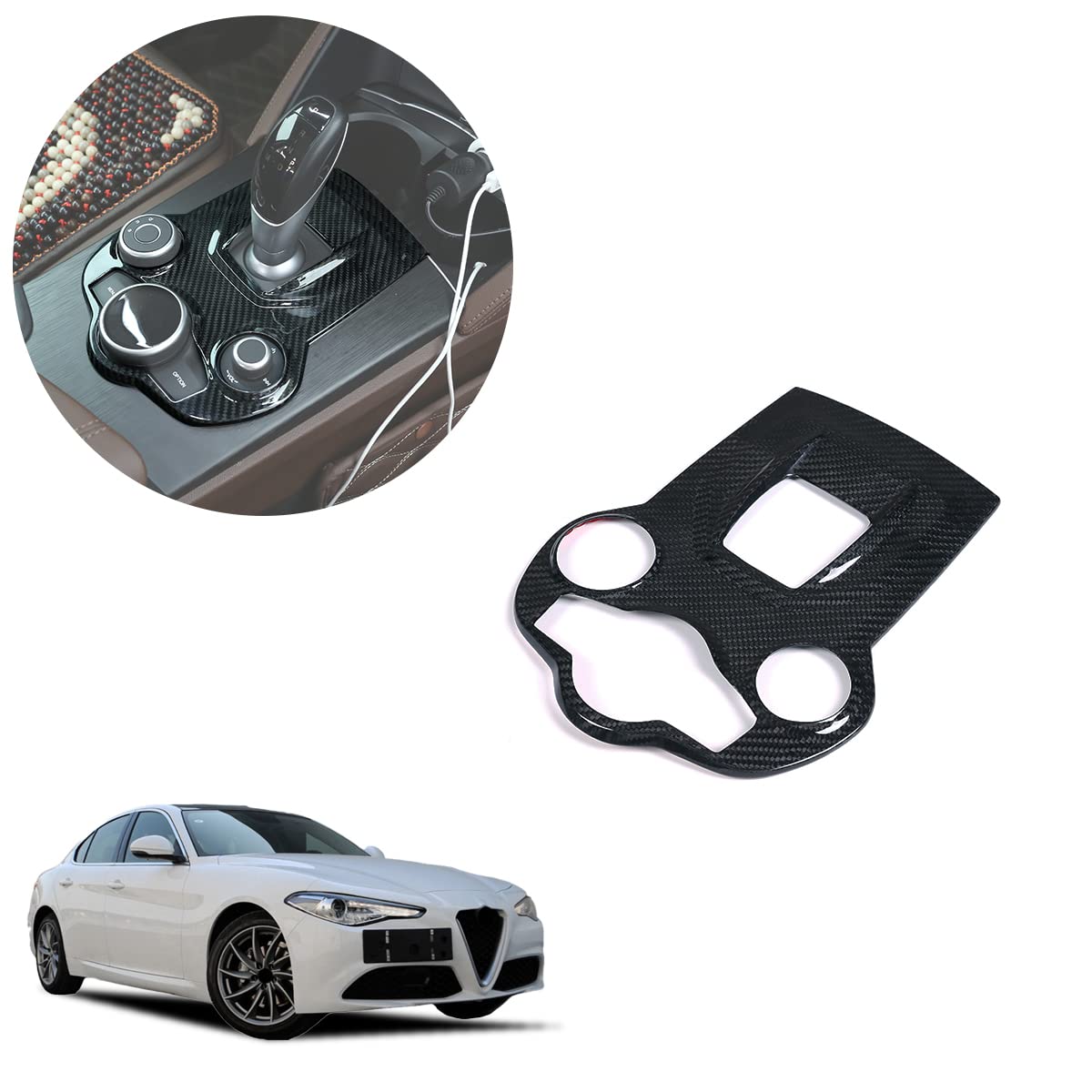 Premium Real Carbon Fiber Interior Trim for Alfa Romeo Giulia & Stelvio (2017-2019) - Center Console Gear Shift Panel Cover - Lightweight & Durable Upgrade for Luxury Car Interior Enhancement