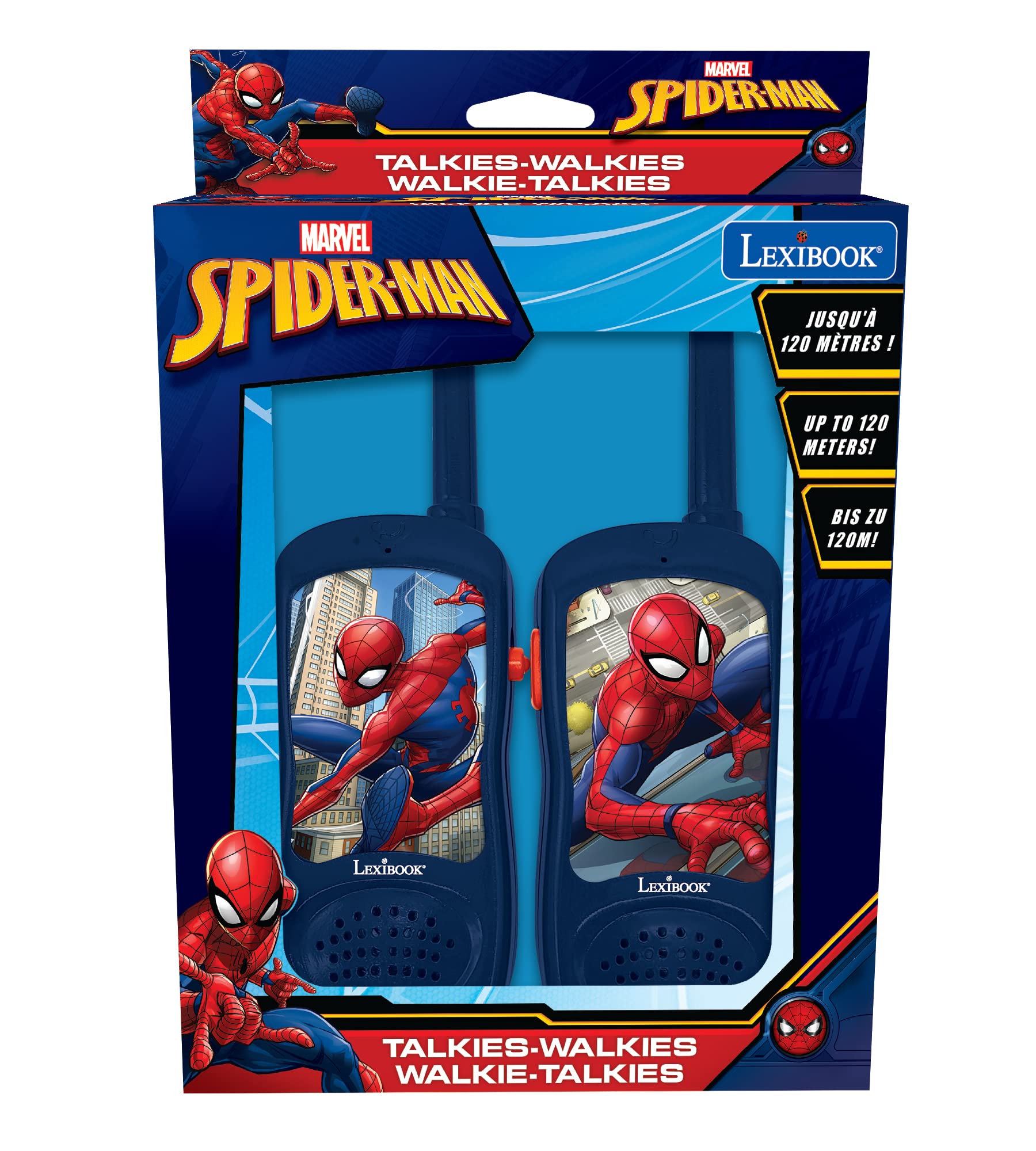 Lexibook Spiderman Kids Walkie Talkies - Red & Blue Belt Clip Two-Way Radios for Children | Battery Operated Toy Communication Game | Perfect for Outdoor Adventures, Camping & Backyard Play