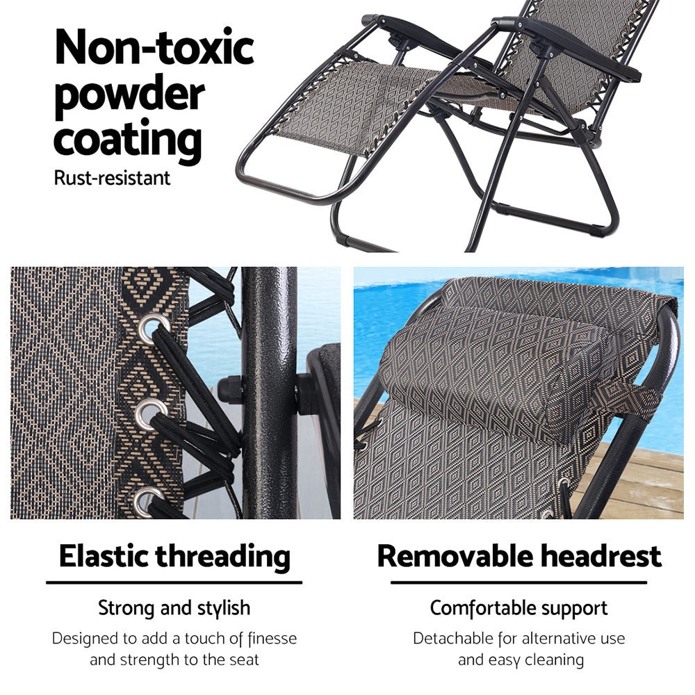 2PC Zero Gravity Recliner Chairs - Adjustable Folding Outdoor Lounge Chairs for Patio, Poolside, Beach & Camping - Beige Sun Relaxation Chairs for Ultimate Comfort