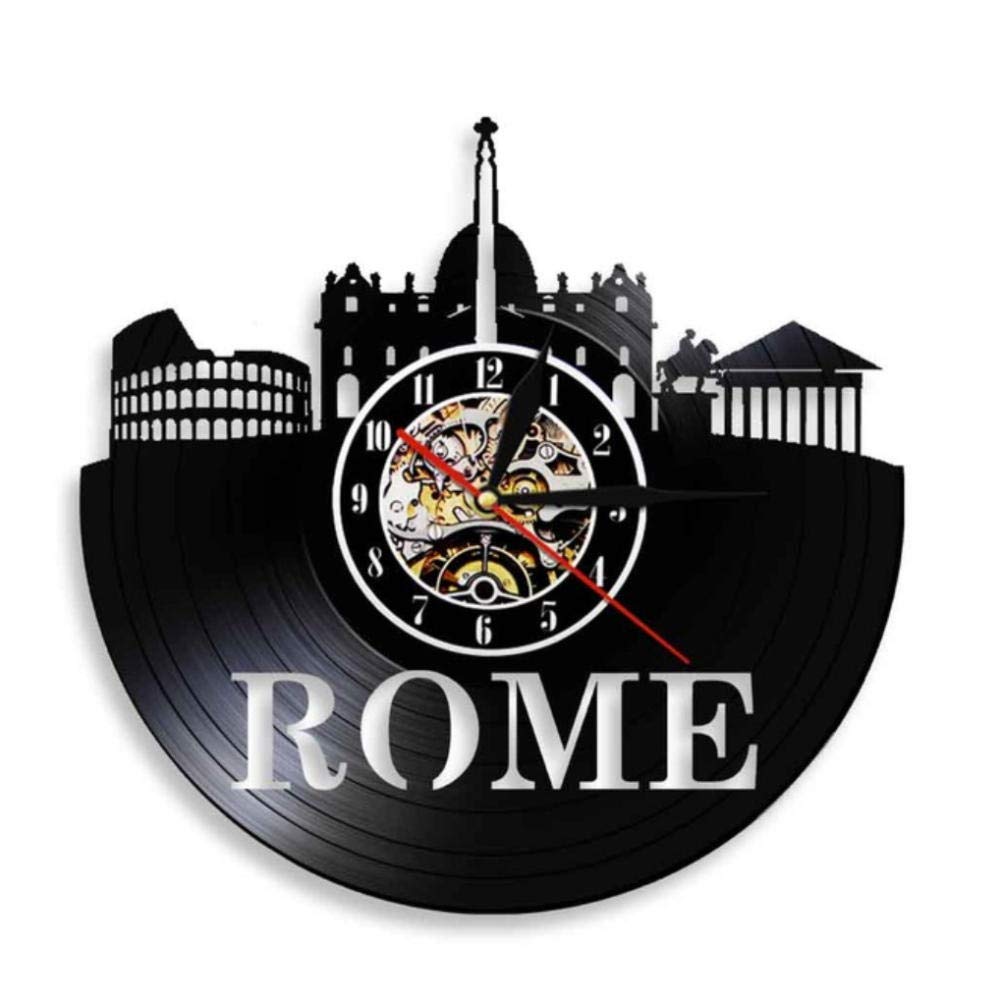 Rome Skyline Wall Clock - Italy Capital Cityscape Vinyl Record Clock with LED | Rome Landmarks Silhouette Wall Art & Decorative Watch | Perfect for Home, Office & Gift Giving