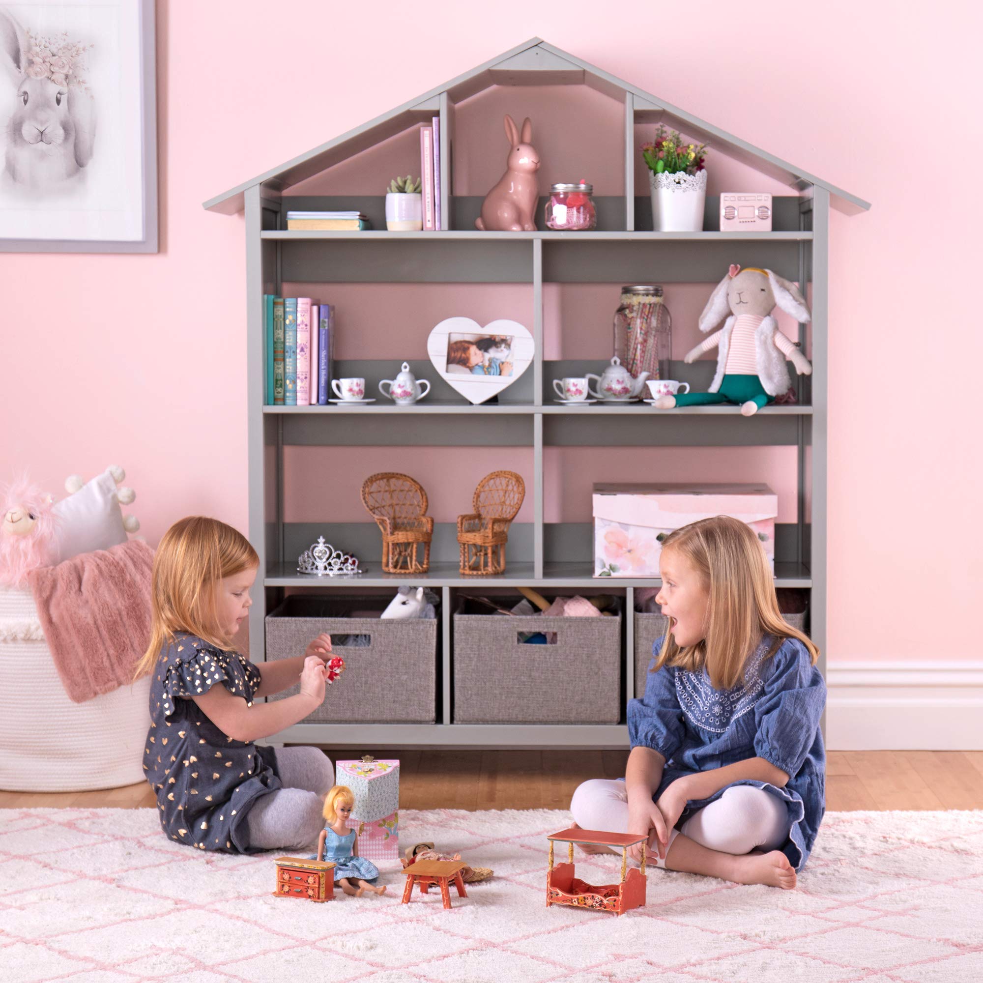 Martha Stewart Kids' Deluxe Dollhouse Bookcase - Gray: Large Wooden Storage Organizer for Books, Dolls & Toys | Children's Bookshelf for Bedroom, Playroom & Nursery | Perfect for Organizing Kids' Rooms & Play Areas