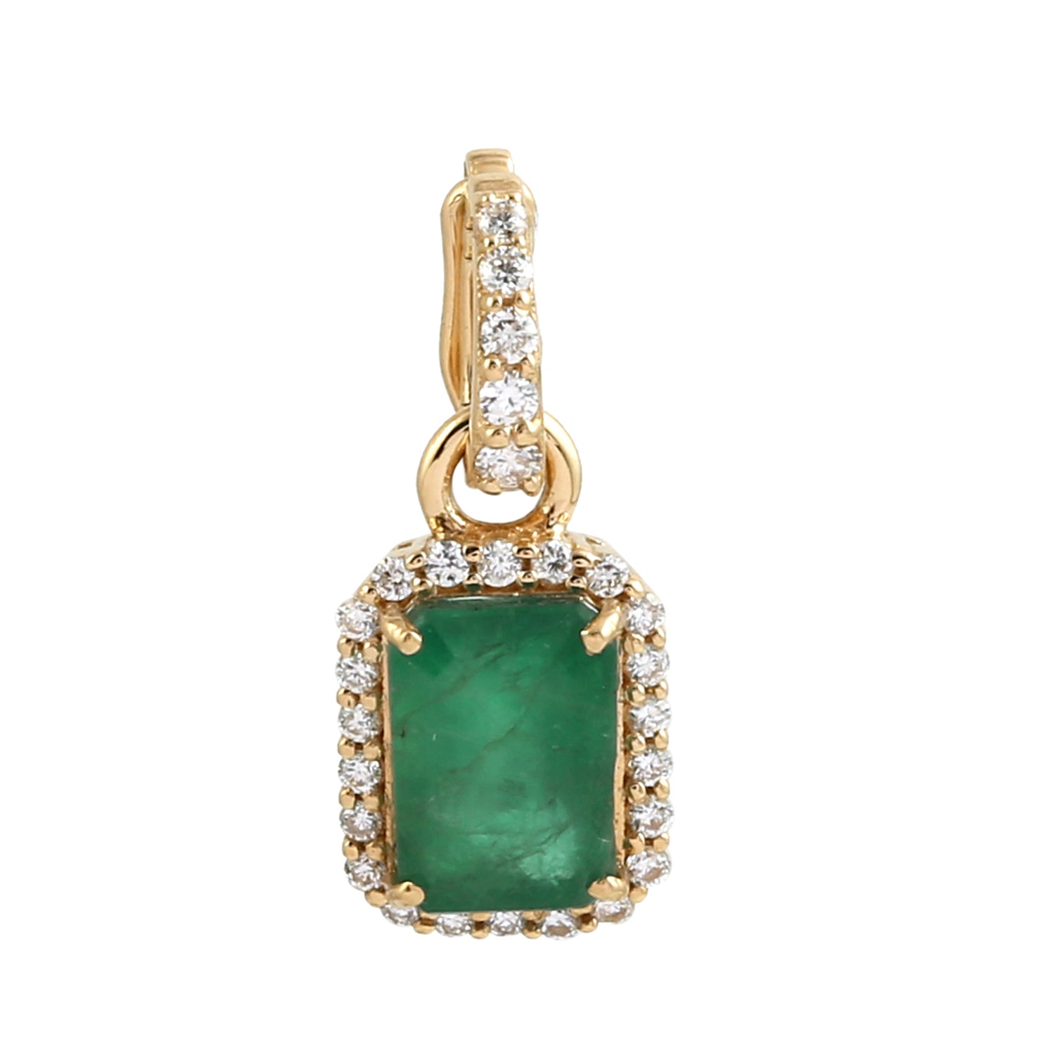 18K Yellow Gold Octagon Cut Emerald Pave Diamond Charm Pendant Necklace for Women - Elegant Gift for Anniversary, Birthday & Special Occasions