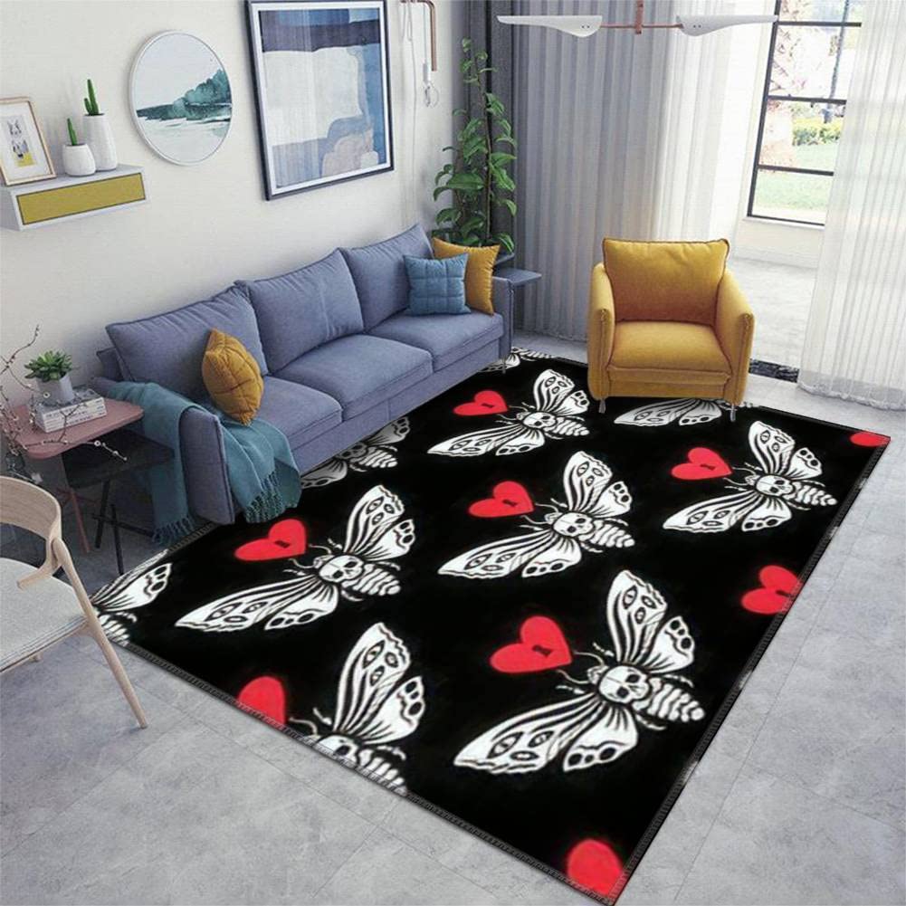 Non-Slip Skull & Moth Design Thickened Runner Rug Pad - Seamless Home Decor Doormat for Living Room, Entryway, Indoor & Outdoor Use - Perfect for Gothic, Halloween, or Bohemian Style Home Decor