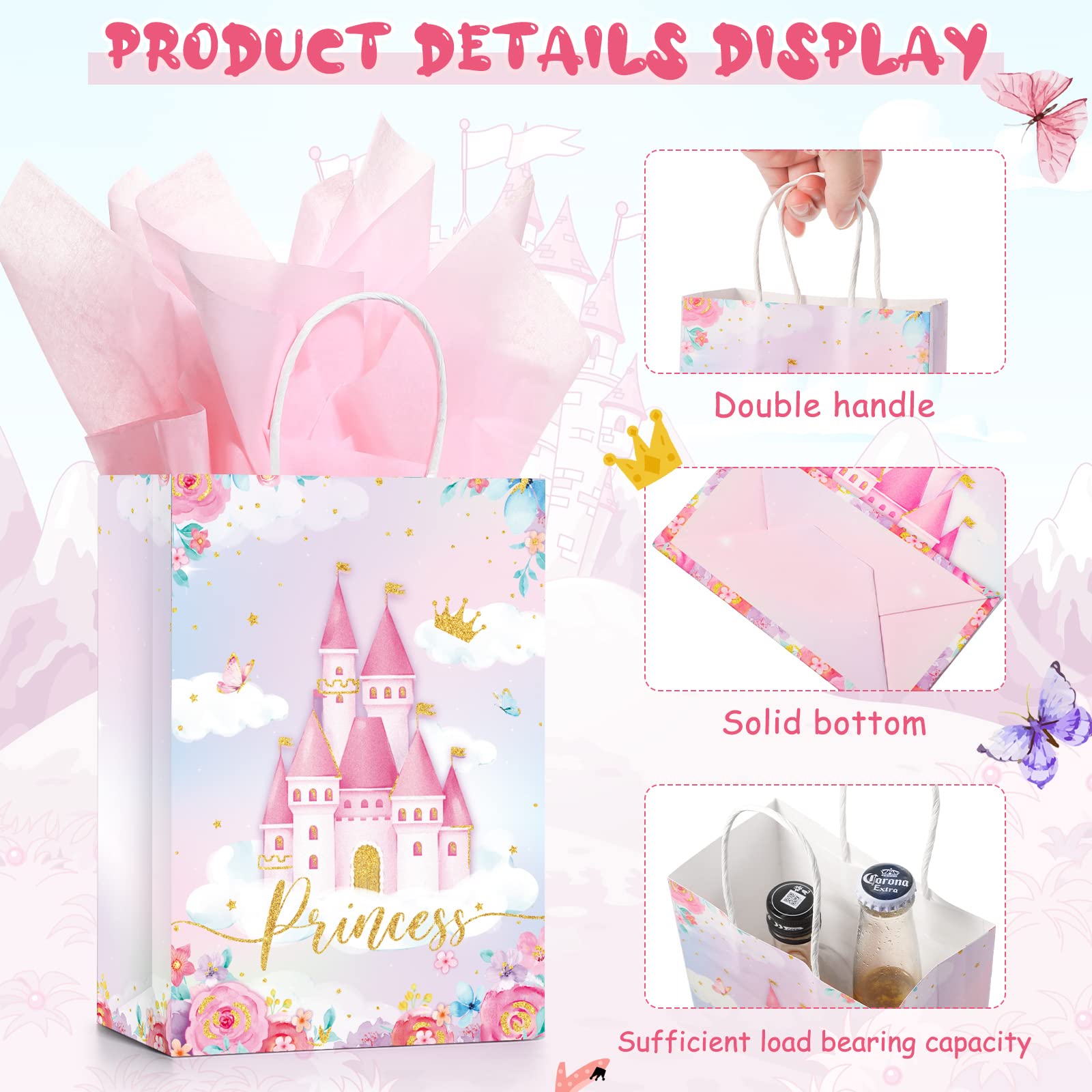 16-Piece Princess & Prince Party Favor Bags - Elegant Goodie Gift Candy Bags for Birthday, Baby Shower, Royal Themed Parties - Perfect for Kids' Celebrations, Gender Reveals & Fairy Tale Events
