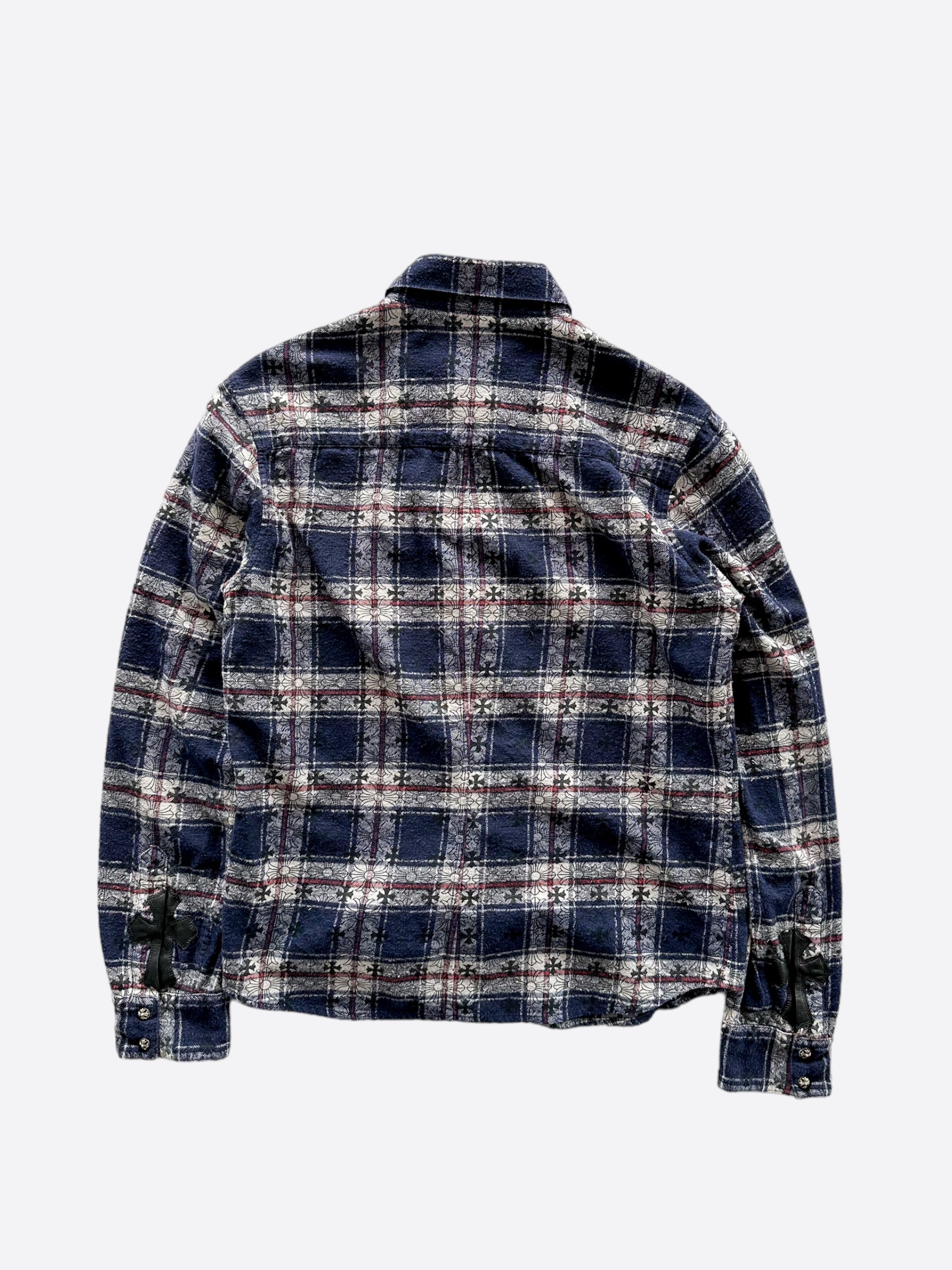 Chrome Hearts Blue Cross Patch Jacquard Button Up Shirt for Men | Stylish Gothic Fashion Shirt | Perfect for Casual Wear & Street Style Outfits