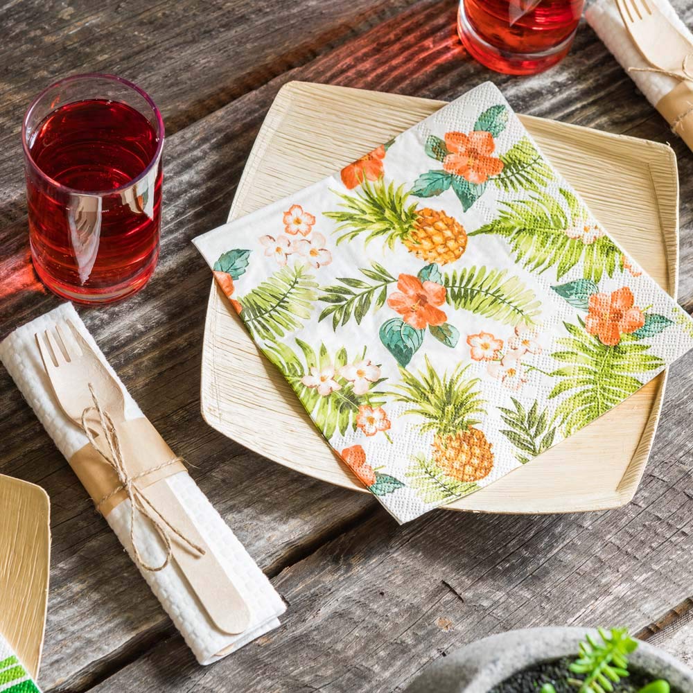 Hawaiian Vacation Design 13 Inch Paper Luncheon Napkins - 500 Count, 3-Ply Textured Edges, White Decorated Napkins, Soft & Strong for Parties, Catering Events, Restaurants & Tropical Themed Gatherings