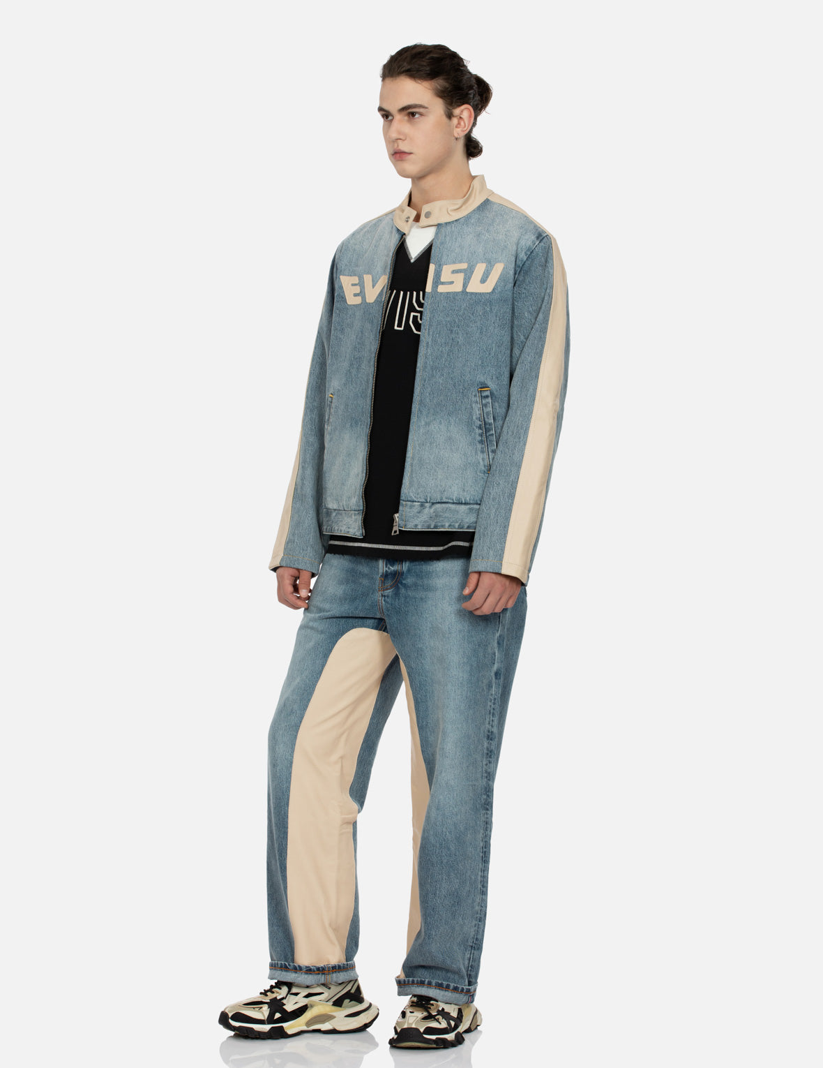 Genuine Leather Logo & Seagull Embroidered Denim Moto Jacket for Men - Stylish Biker Jacket for Casual Wear, Motorcycle Riding & Outdoor Adventures